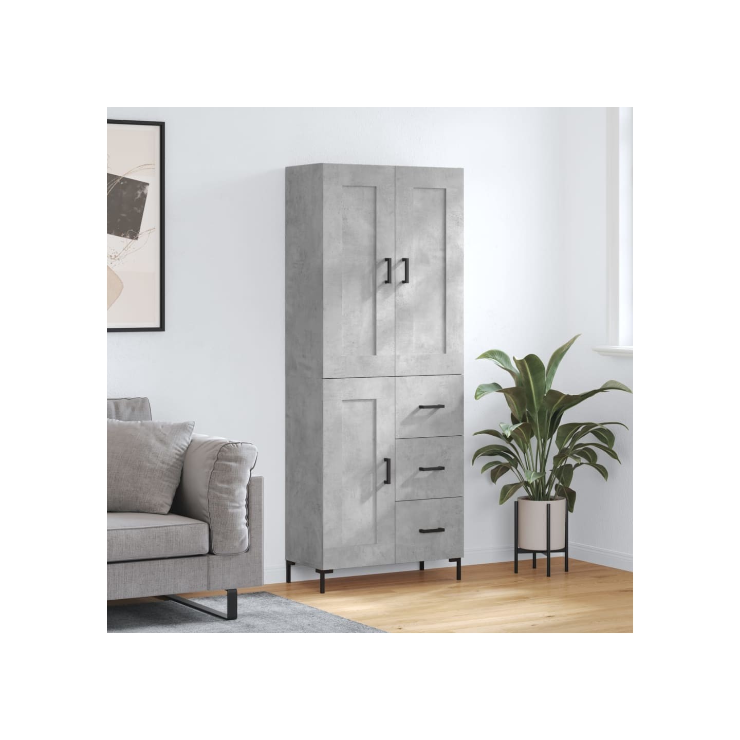 Buffet haut Gris béton 69,5x34x180 cm Bois d'ingénierie