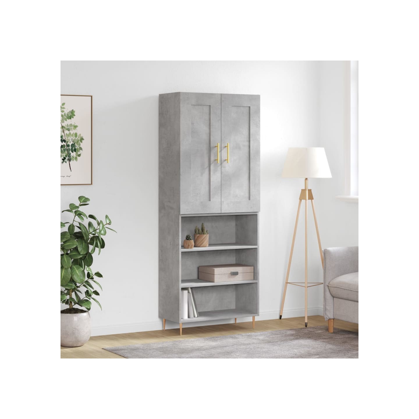 Buffet haut Gris béton 69,5x34x180 cm Bois d'ingénierie