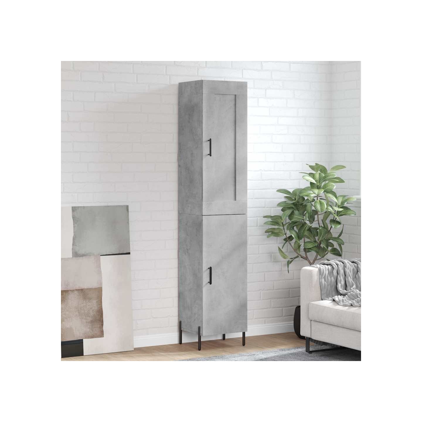Buffet haut Gris béton 34,5x34x180 cm Bois d'ingénierie