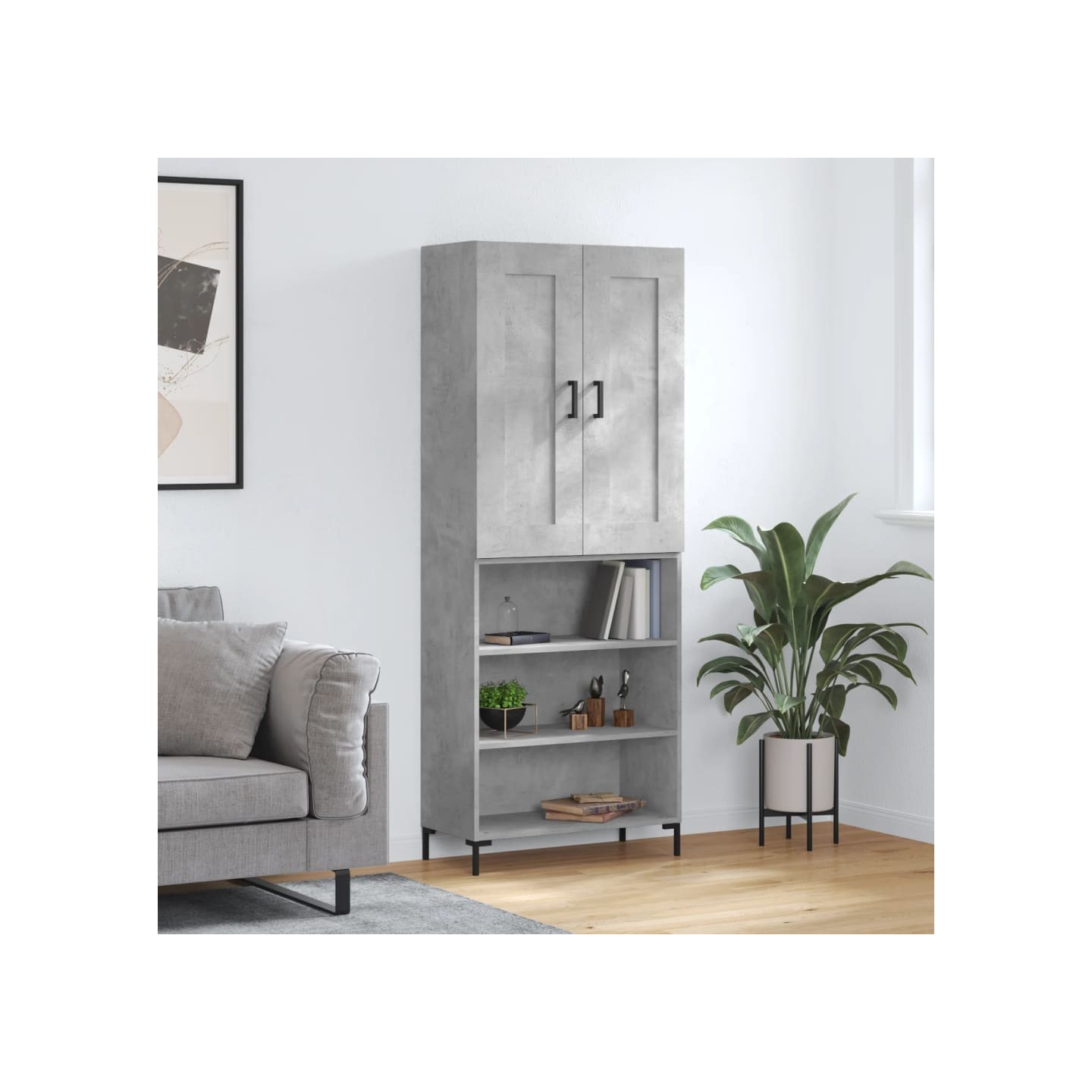 Buffet haut Gris béton 69,5x34x180 cm Bois d'ingénierie
