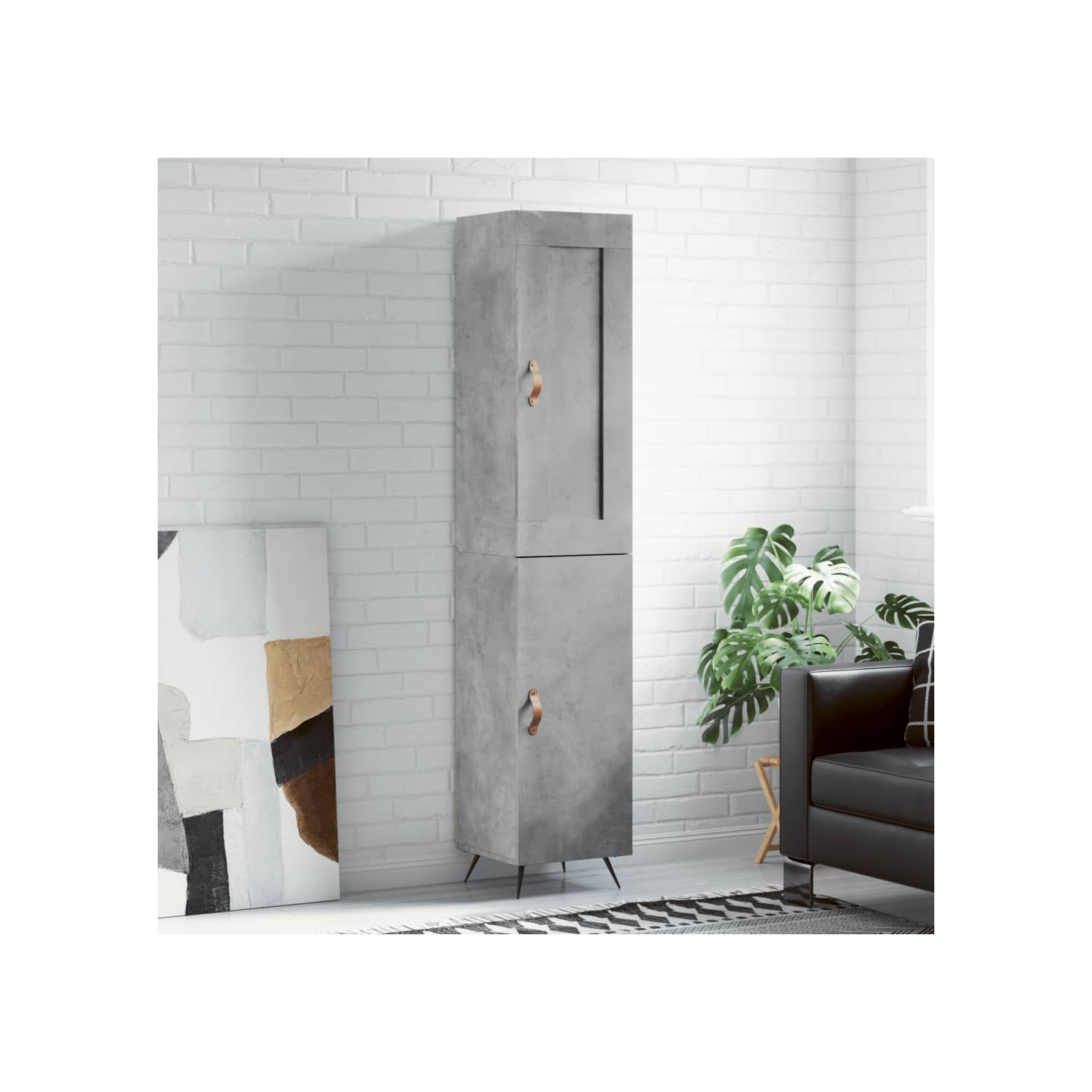 Buffet haut Gris béton 34,5x34x180 cm Bois d'ingénierie