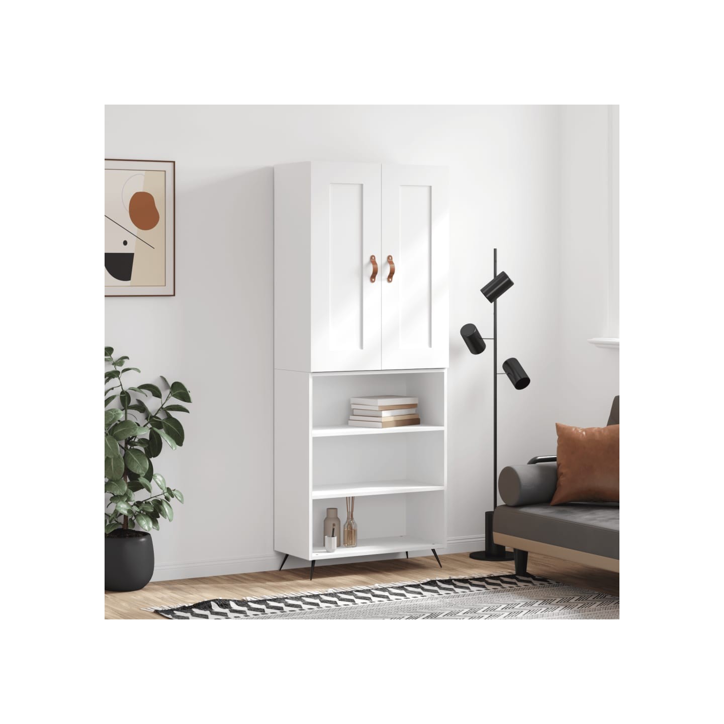 Buffet haut Blanc 69,5x34x180 cm Bois d'ingénierie
