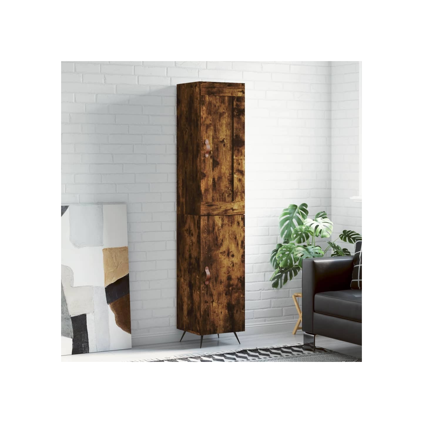 Buffet haut Chêne fumé 34,5x34x180 cm Bois d'ingénierie