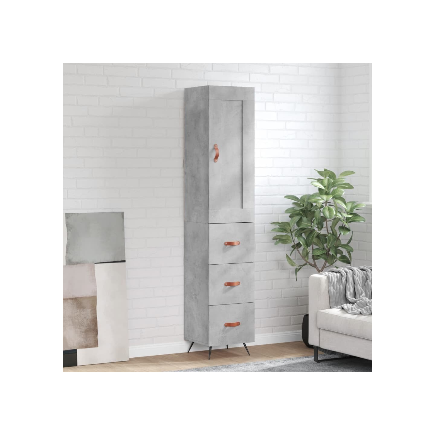 Buffet haut Gris béton 34,5x34x180 cm Bois d'ingénierie