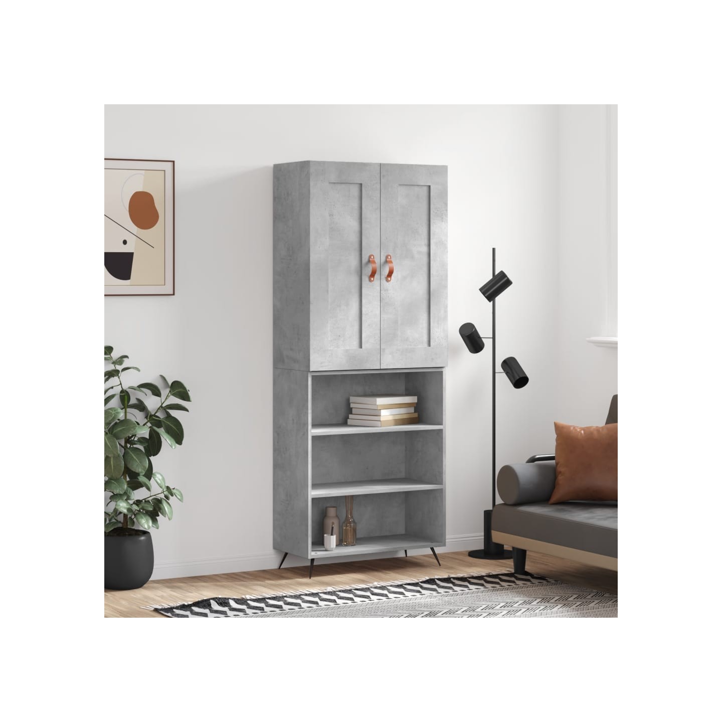 Buffet haut Gris béton 69,5x34x180 cm Bois d'ingénierie