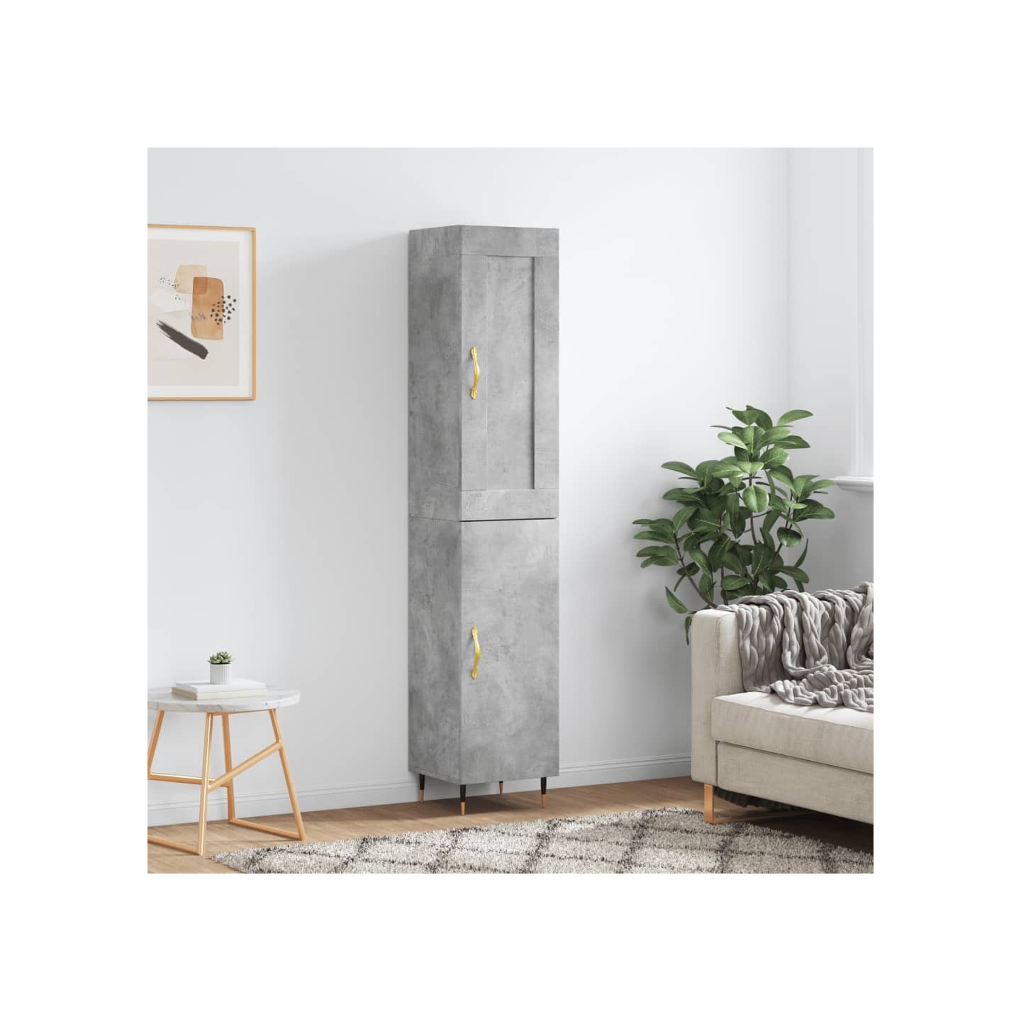 Buffet haut Gris béton 34,5x34x180 cm Bois d'ingénierie