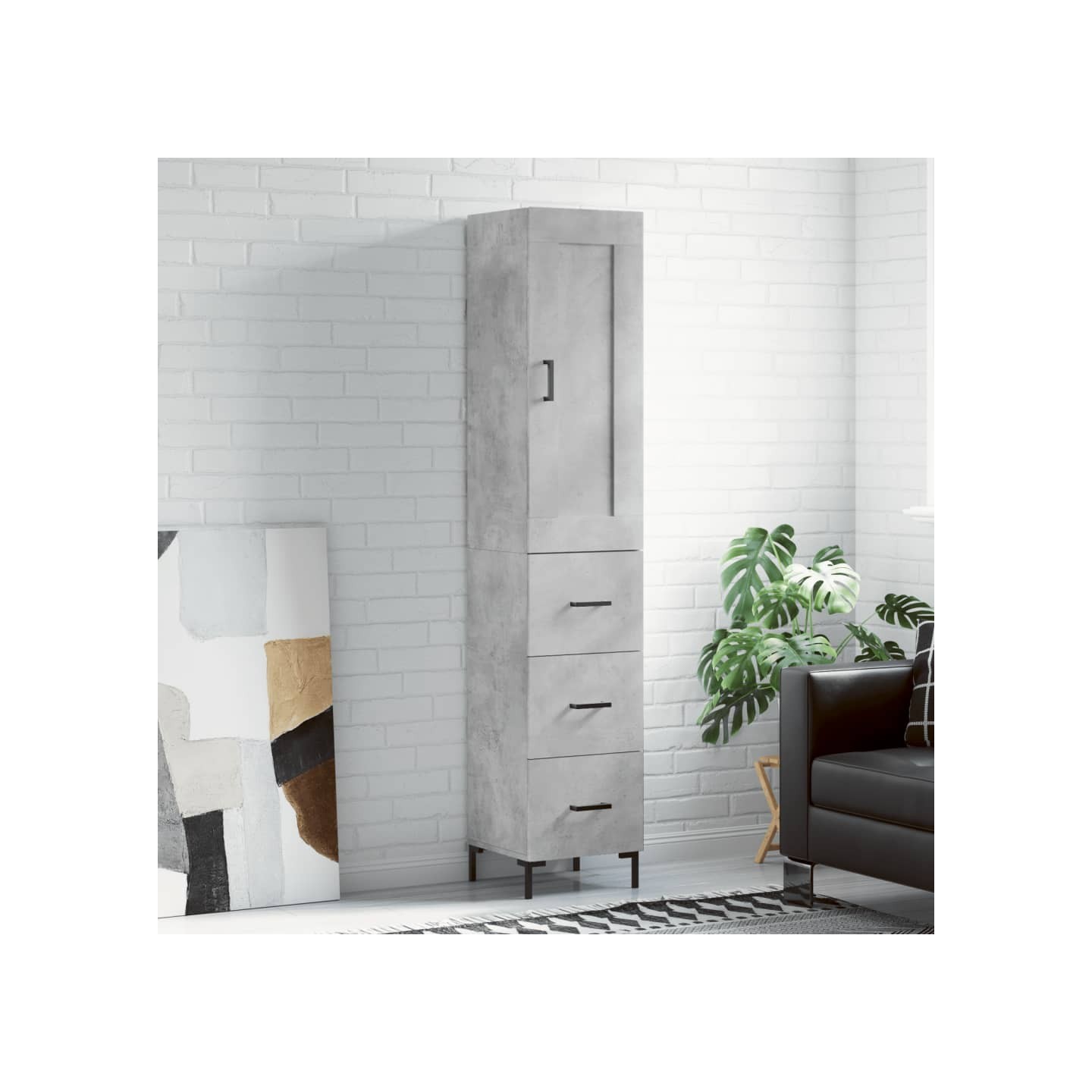 Buffet haut Gris béton 34,5x34x180 cm Bois d'ingénierie