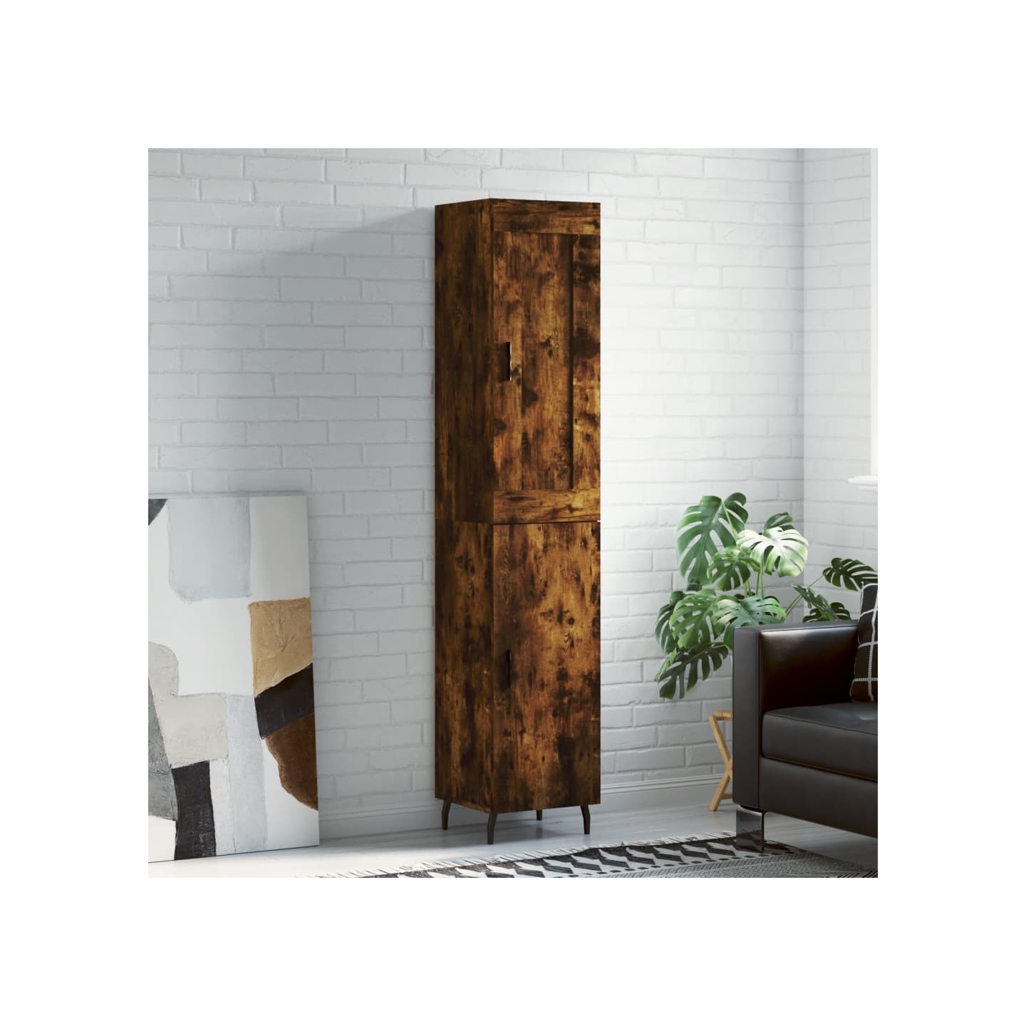 Buffet haut Chêne fumé 34,5x34x180 cm Bois d'ingénierie