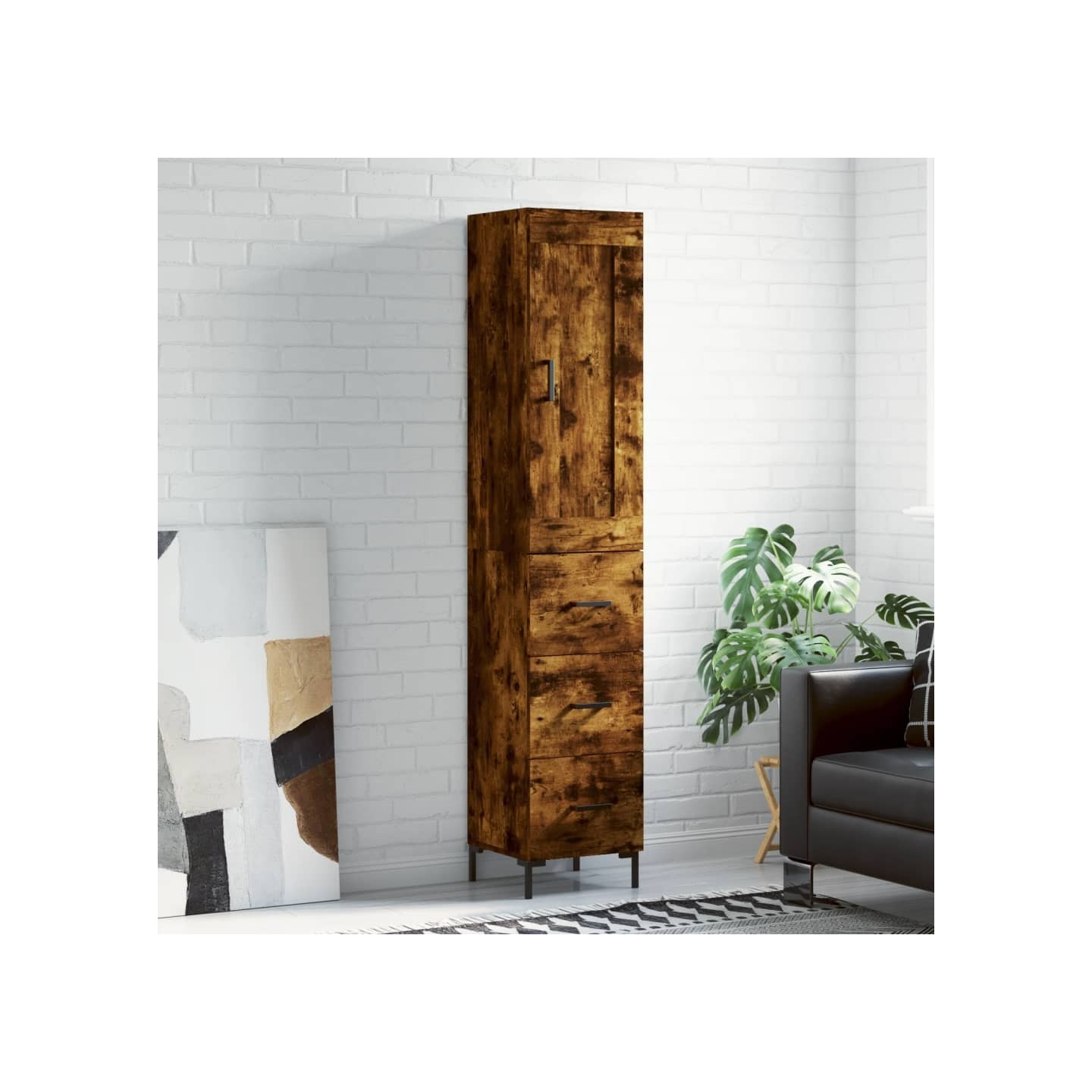 Buffet haut Chêne fumé 34,5x34x180 cm Bois d'ingénierie