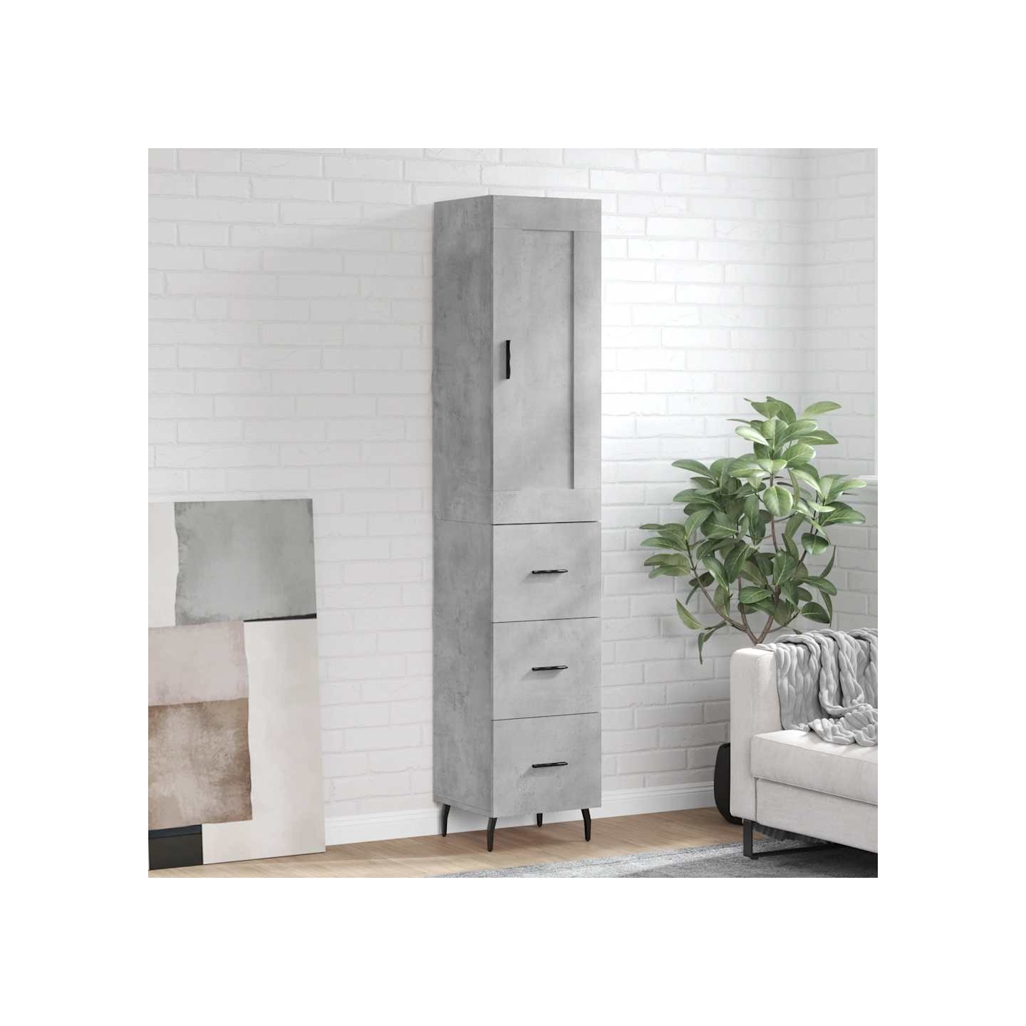 Buffet haut Gris béton 34,5x34x180 cm Bois d'ingénierie