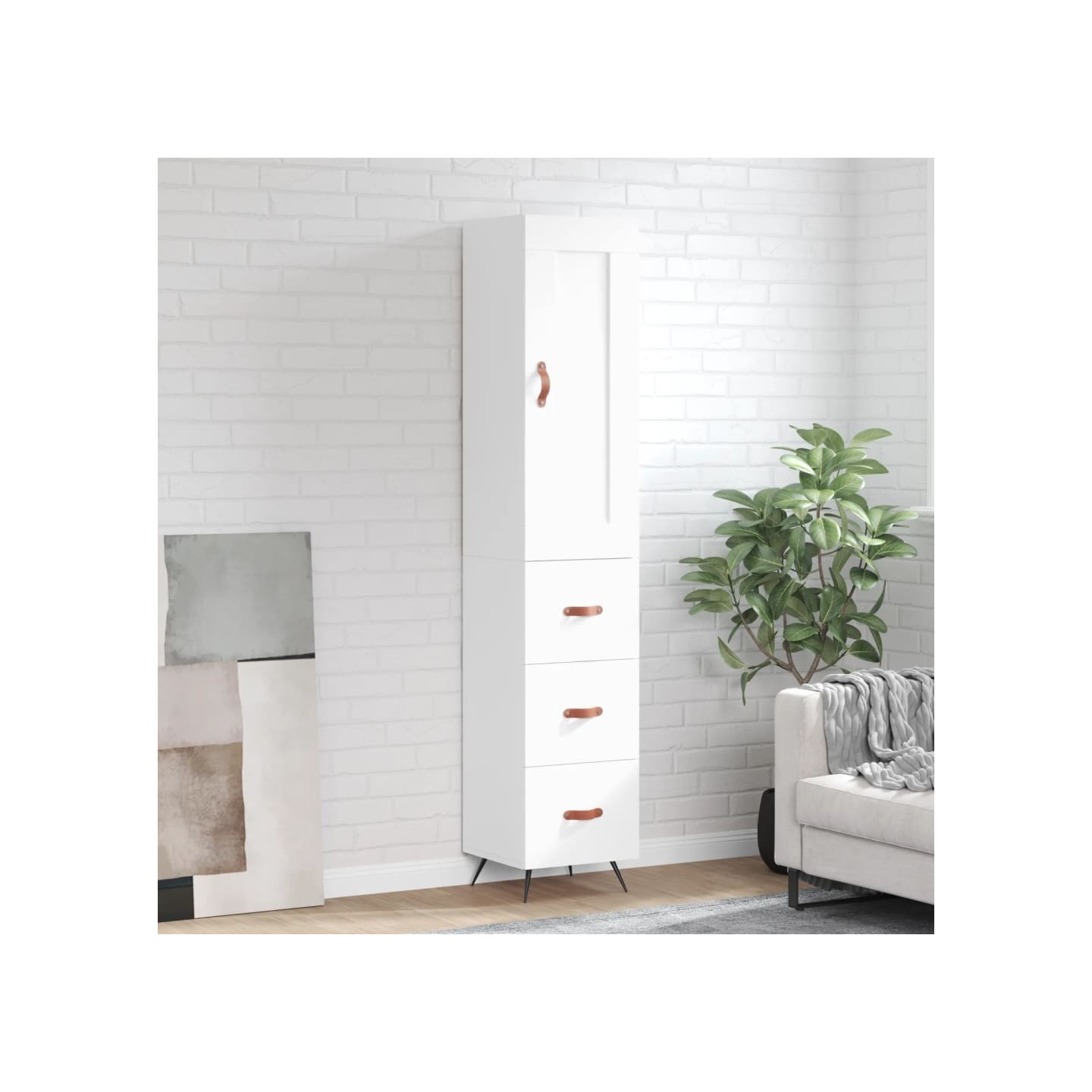 Buffet haut Blanc 34,5x34x180 cm Bois d'ingénierie