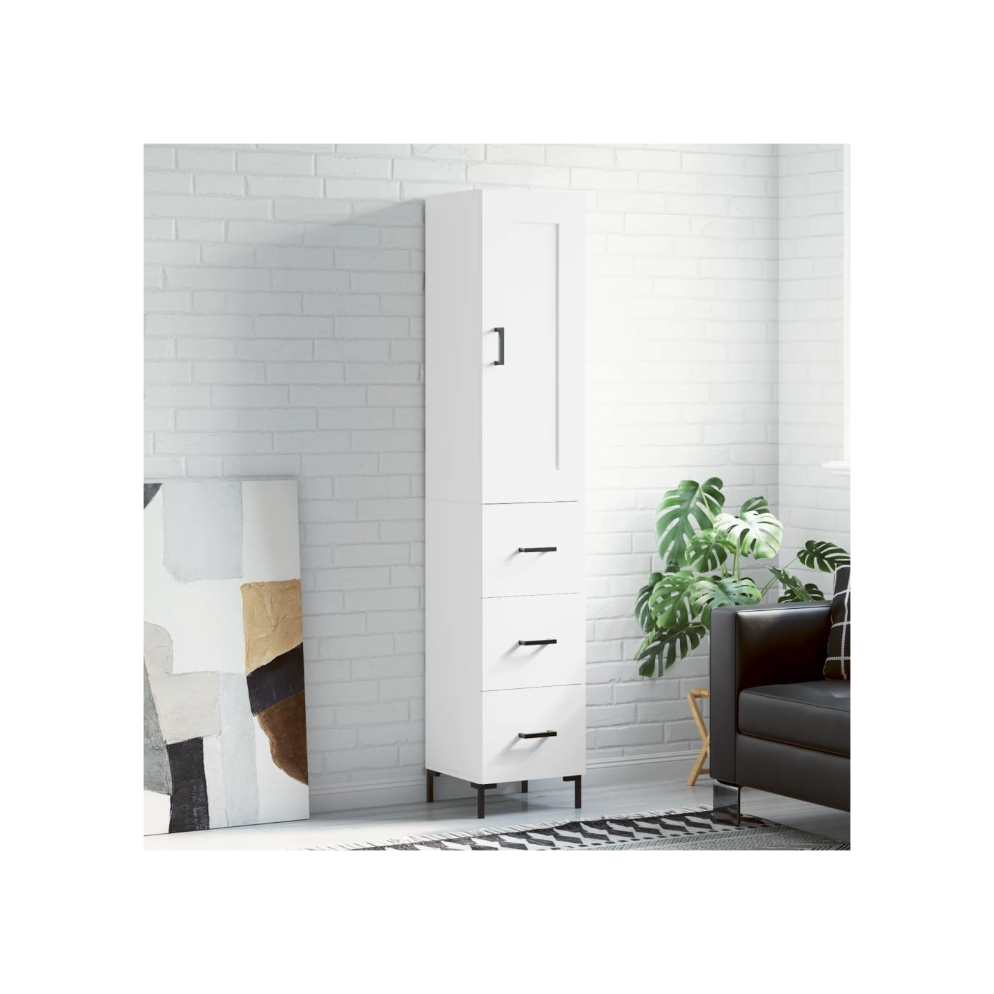 Buffet haut Blanc 34,5x34x180 cm Bois d'ingénierie