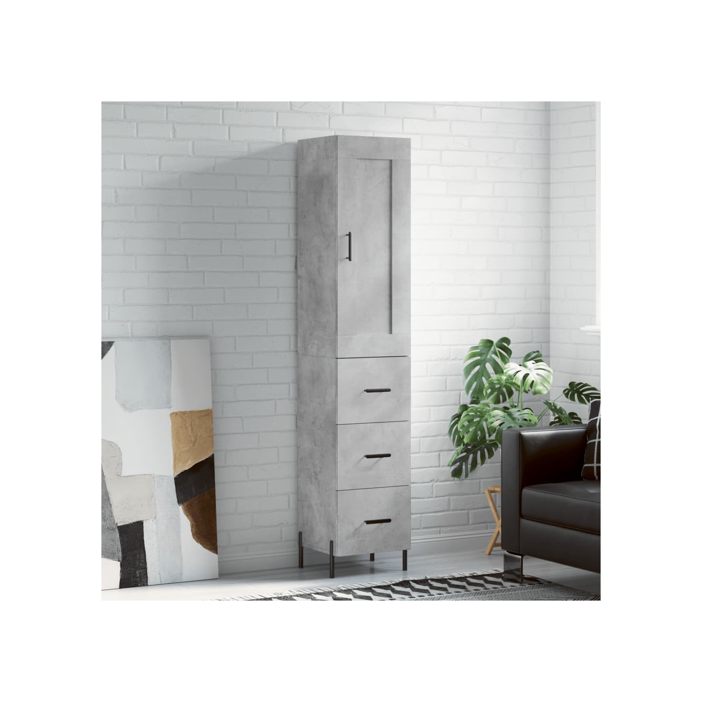 Buffet haut Gris béton 34,5x34x180 cm Bois d'ingénierie