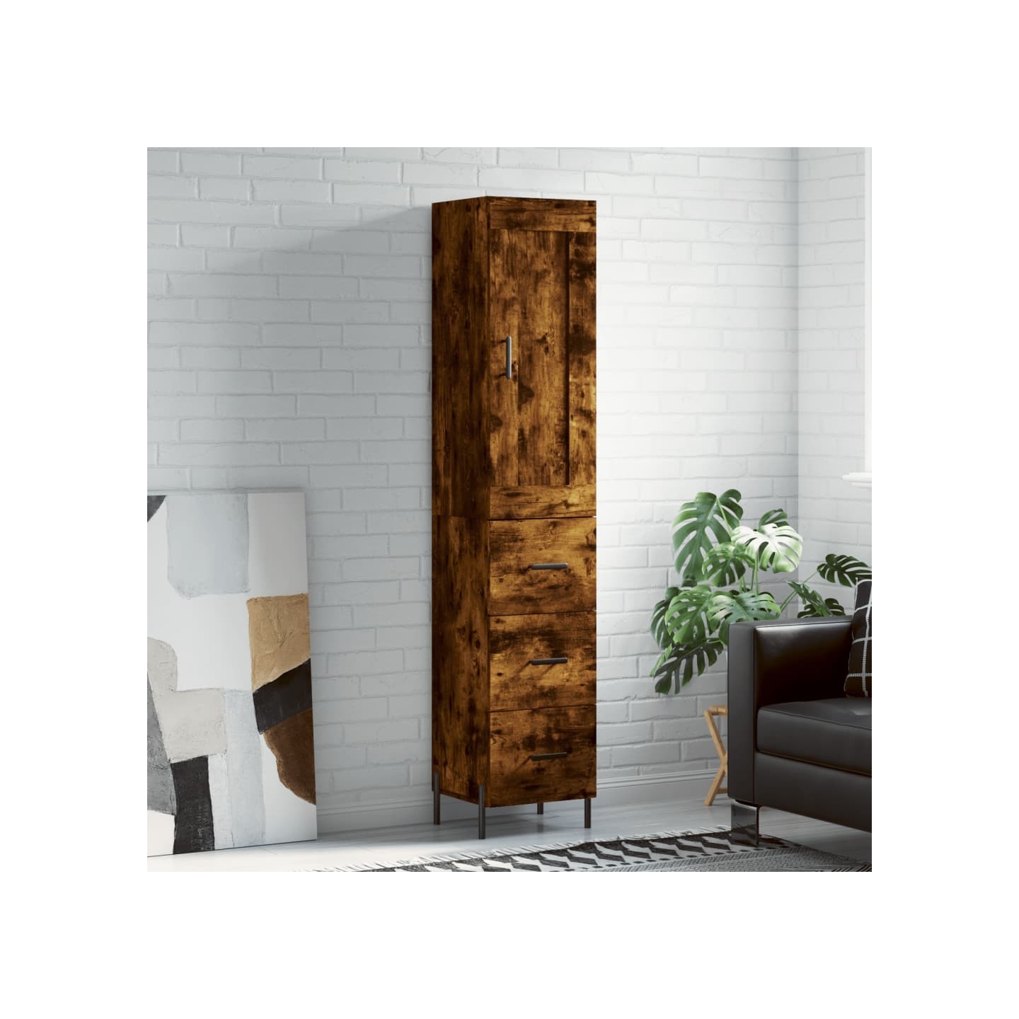 Buffet haut Chêne fumé 34,5x34x180 cm Bois d'ingénierie