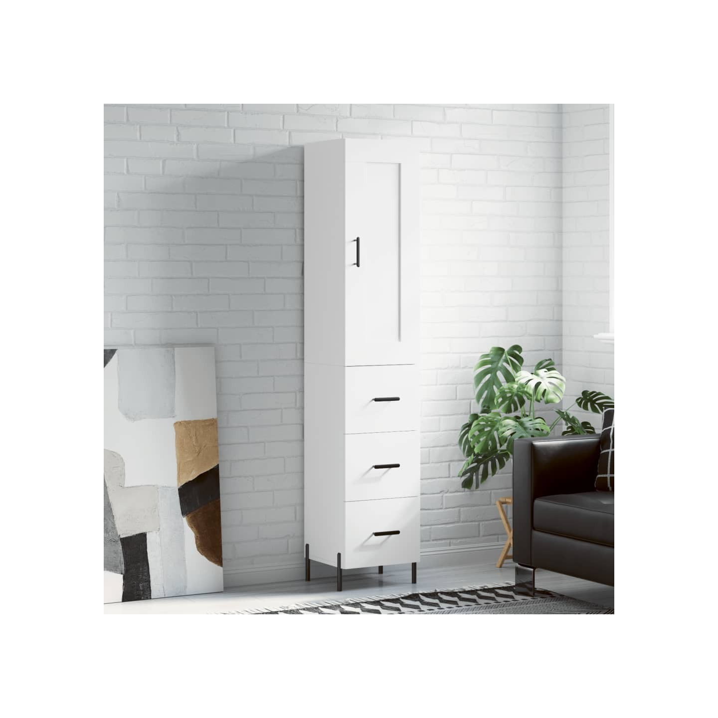 Buffet haut Blanc 34,5x34x180 cm Bois d'ingénierie