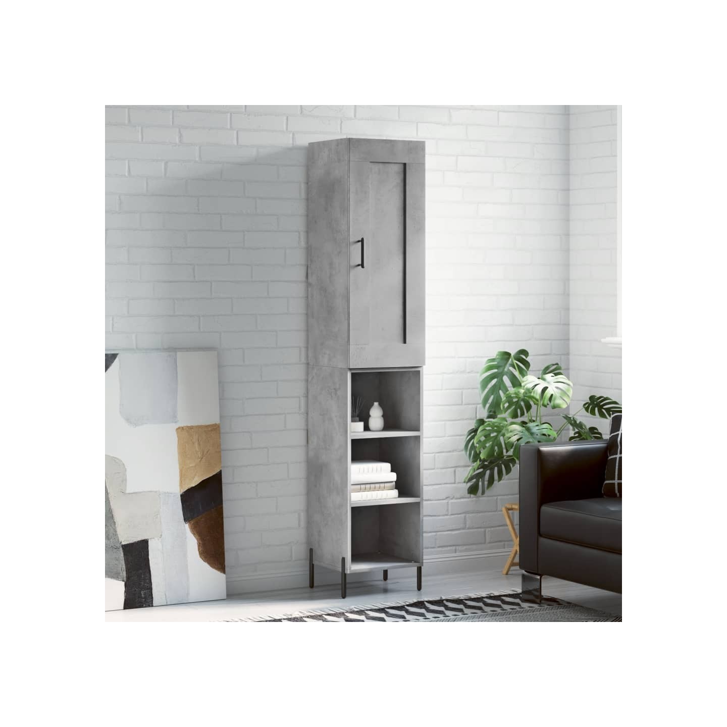 Buffet haut Gris béton 34,5x34x180 cm Bois d'ingénierie