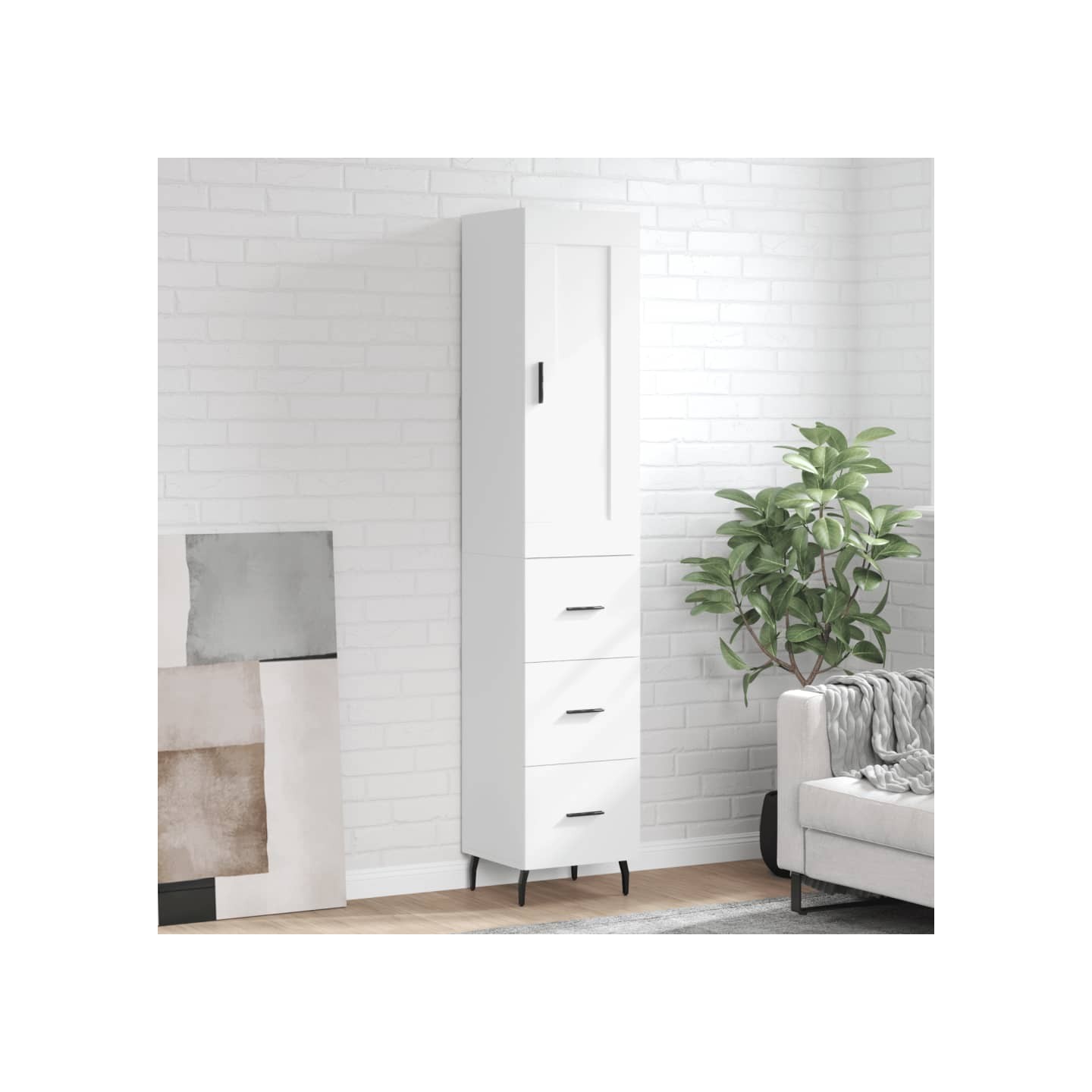 Buffet haut Blanc 34,5x34x180 cm Bois d'ingénierie
