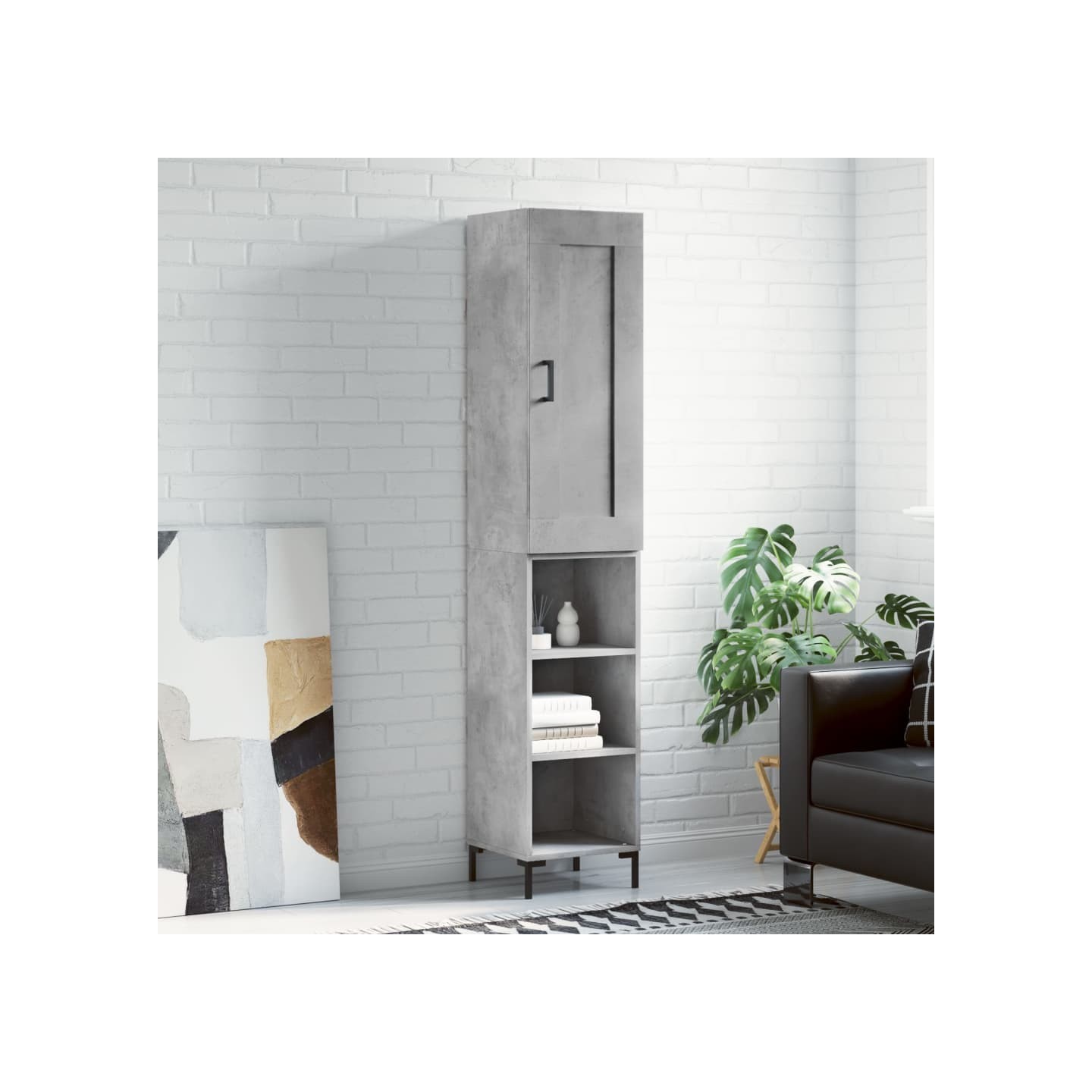 Buffet haut Gris béton 34,5x34x180 cm Bois d'ingénierie