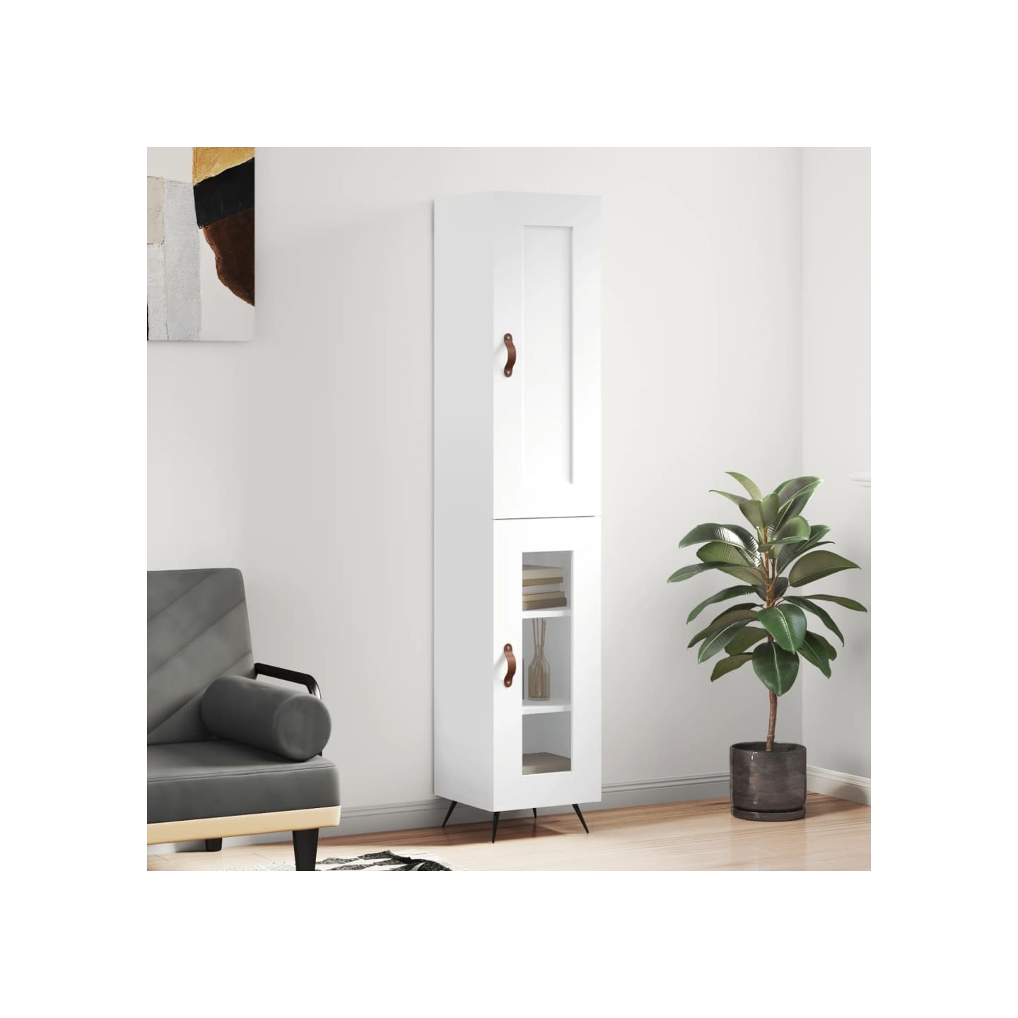 Buffet haut Blanc 34,5x34x180 cm Bois d'ingénierie