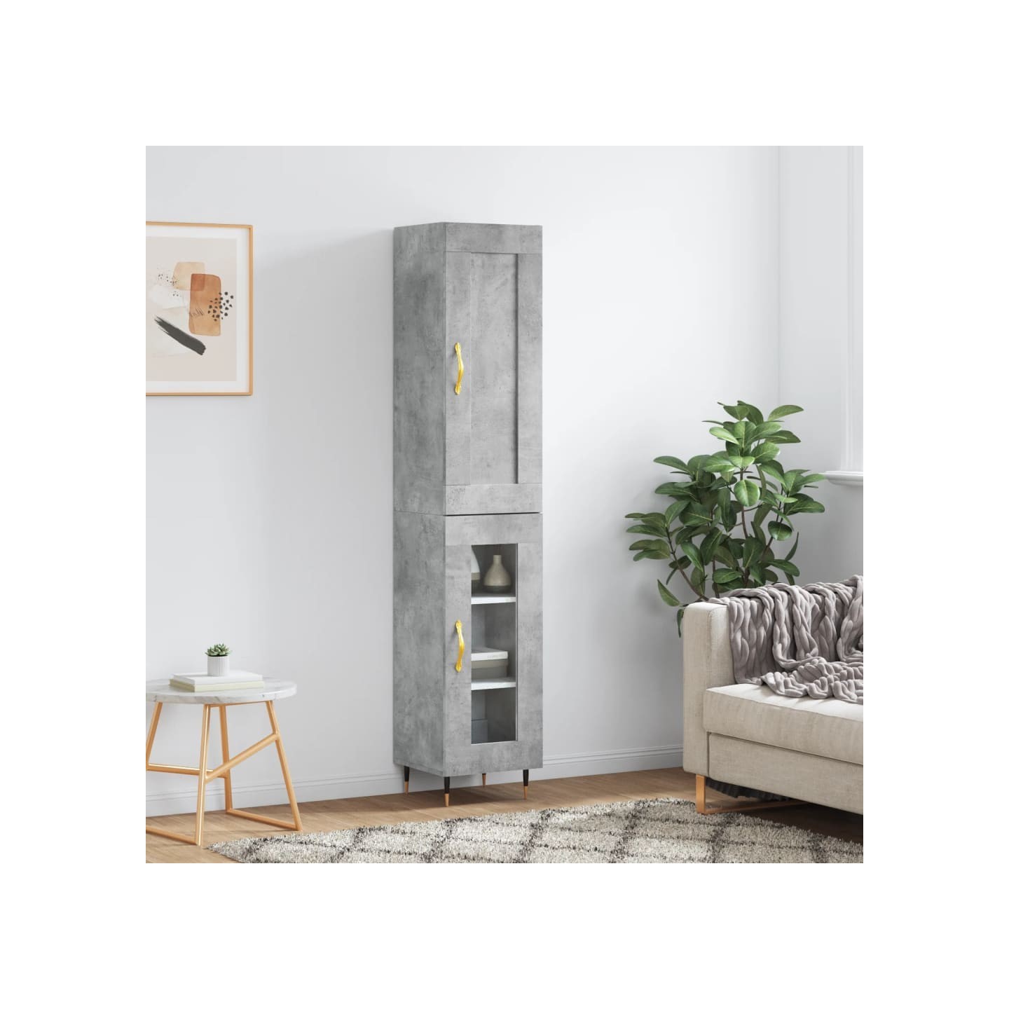 Buffet haut Gris béton 34,5x34x180 cm Bois d'ingénierie