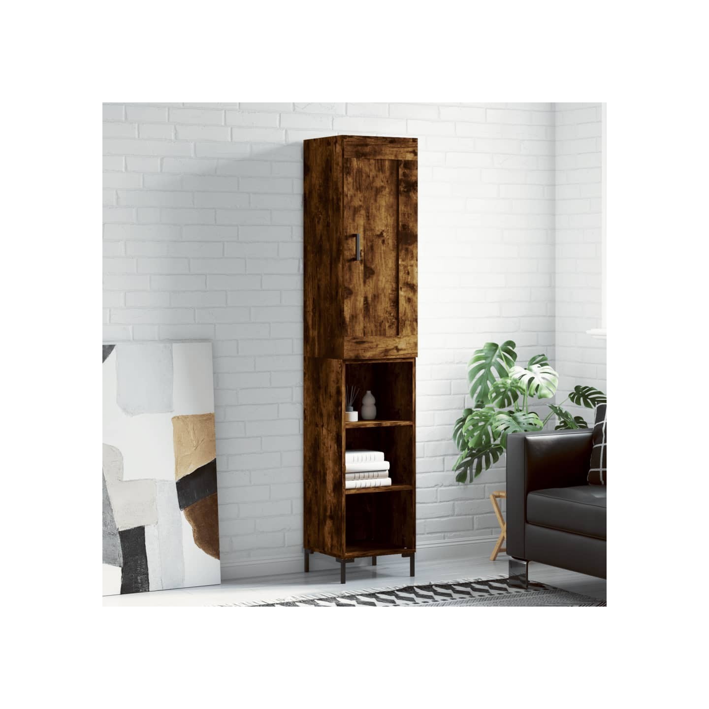 Buffet haut Chêne fumé 34,5x34x180 cm Bois d'ingénierie