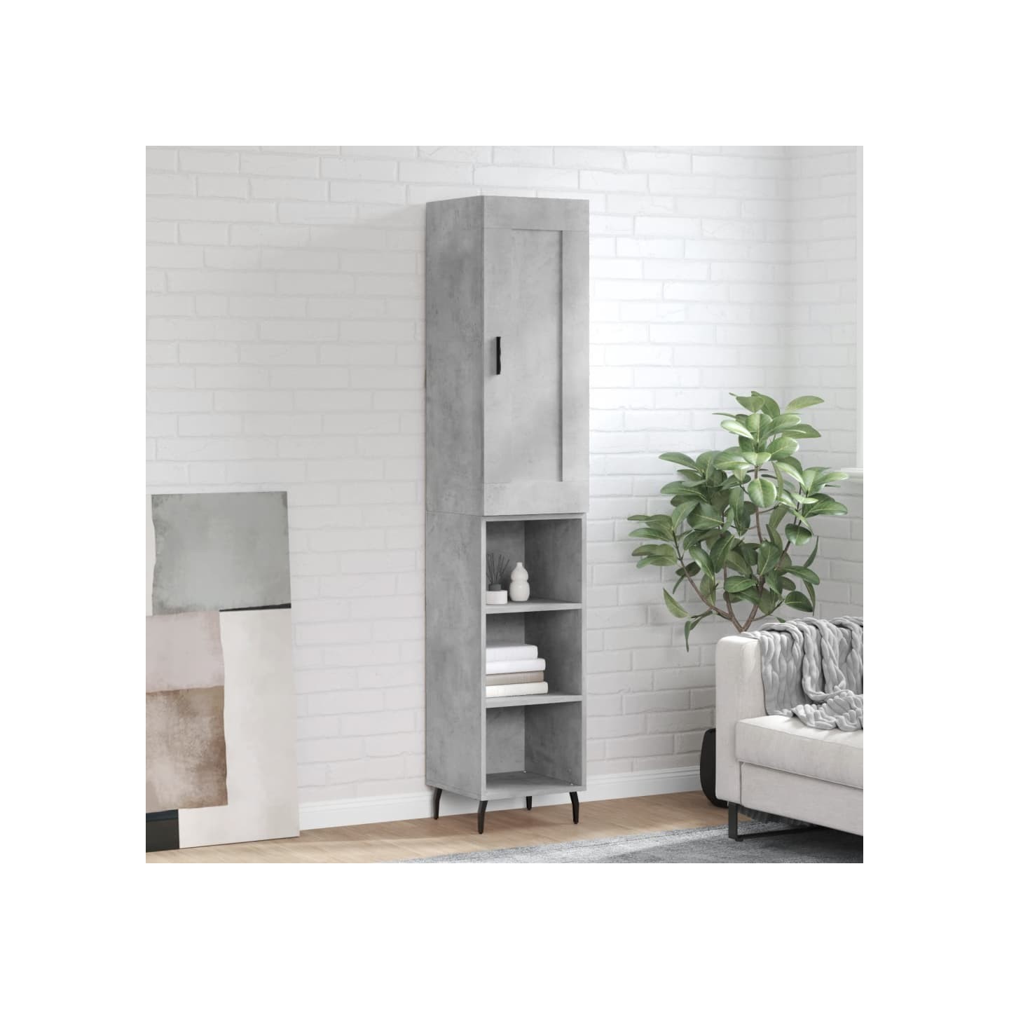 Buffet haut Gris béton 34,5x34x180 cm Bois d'ingénierie