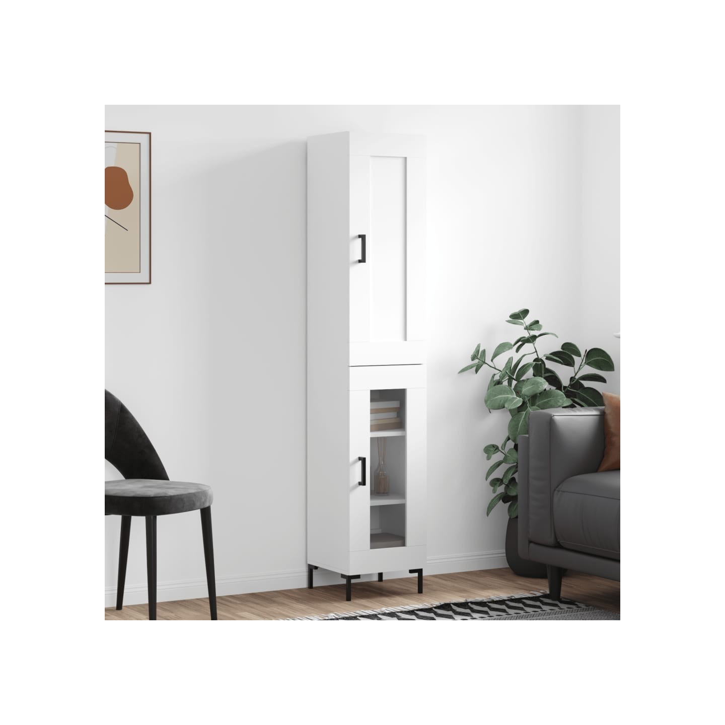 Buffet haut Blanc 34,5x34x180 cm Bois d'ingénierie