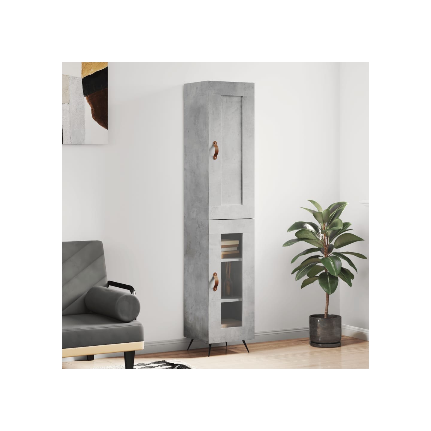 Buffet haut Gris béton 34,5x34x180 cm Bois d'ingénierie