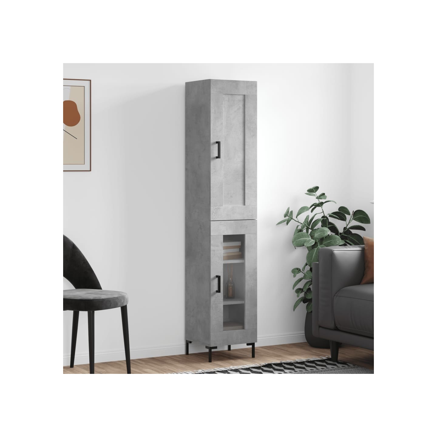 Buffet haut Gris béton 34,5x34x180 cm Bois d'ingénierie