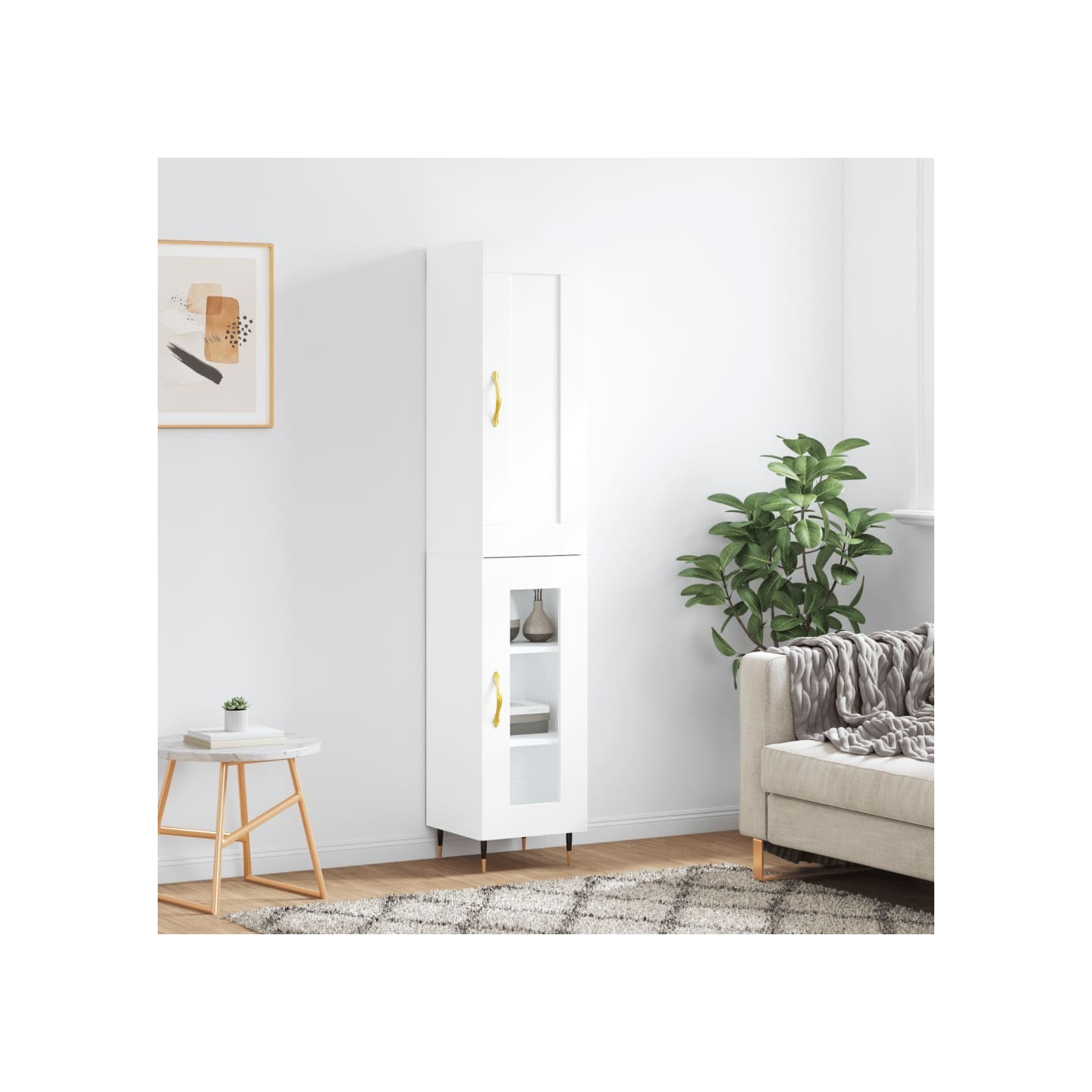 Buffet haut Blanc 34,5x34x180 cm Bois d'ingénierie