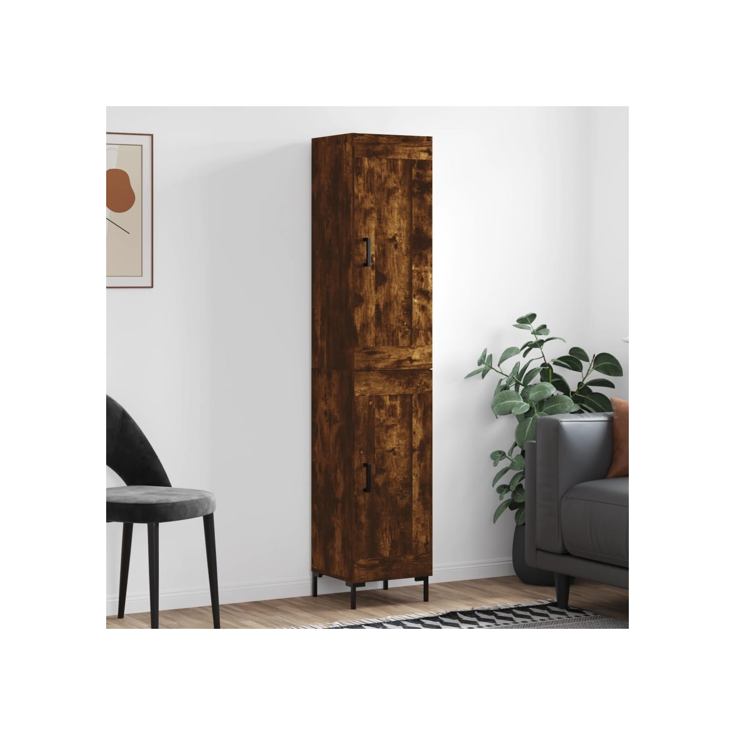 Buffet haut Chêne fumé 34,5x34x180 cm Bois d'ingénierie