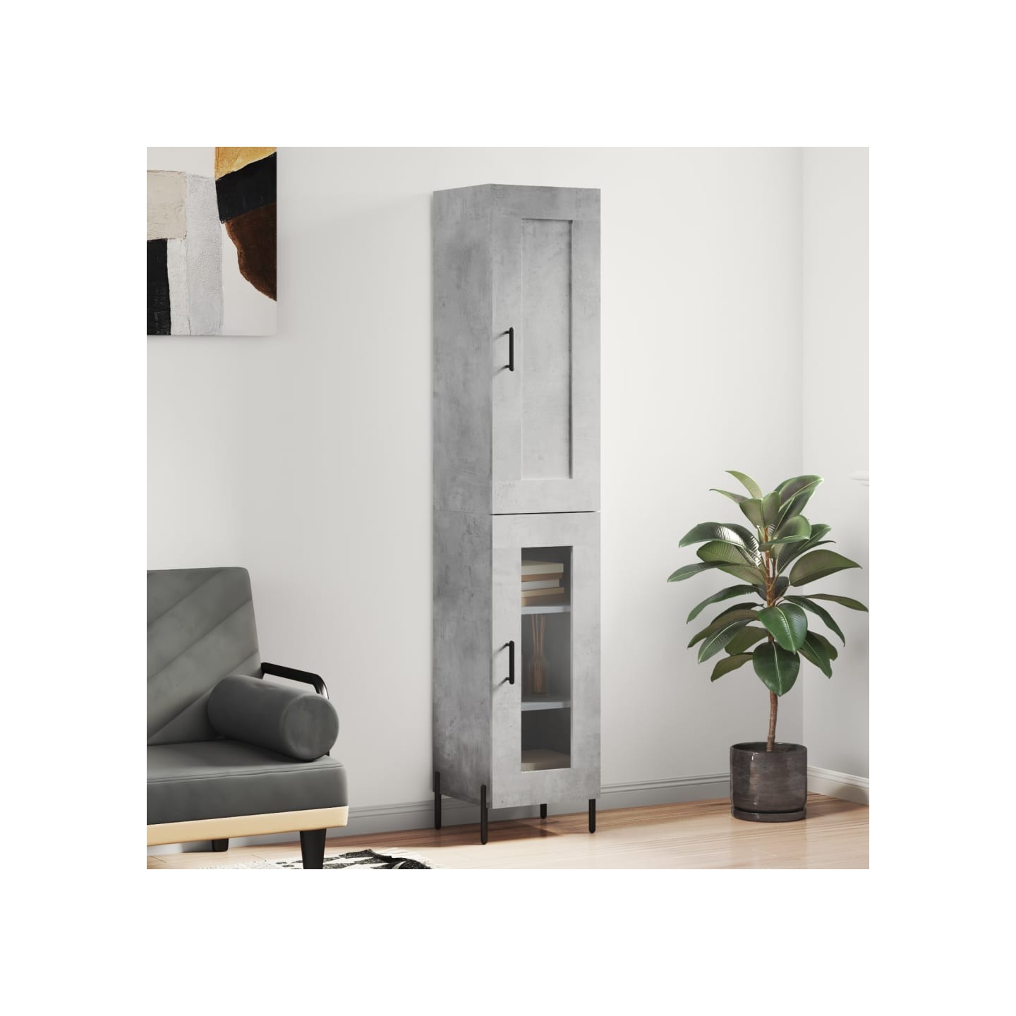 Buffet haut Gris béton 34,5x34x180 cm Bois d'ingénierie