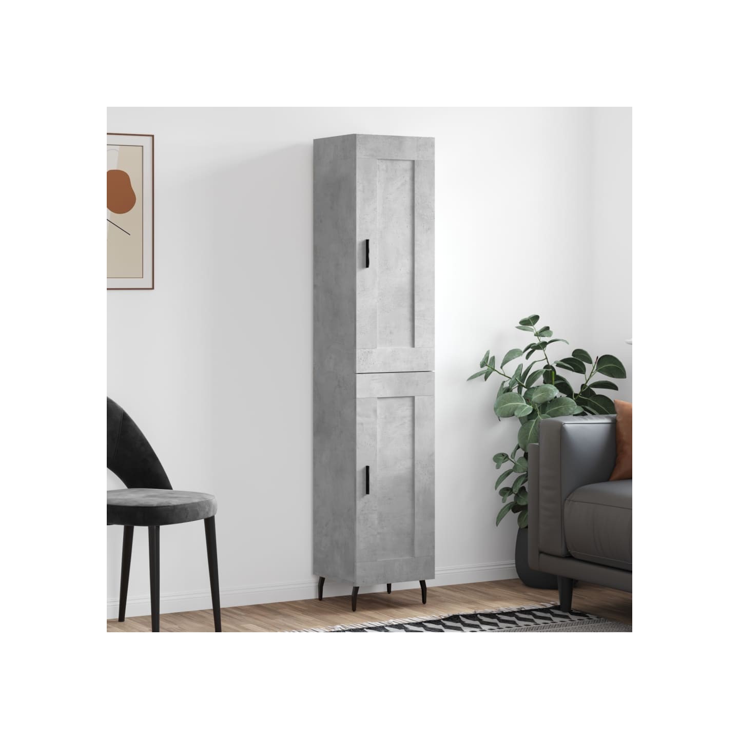 Buffet haut Gris béton 34,5x34x180 cm Bois d'ingénierie
