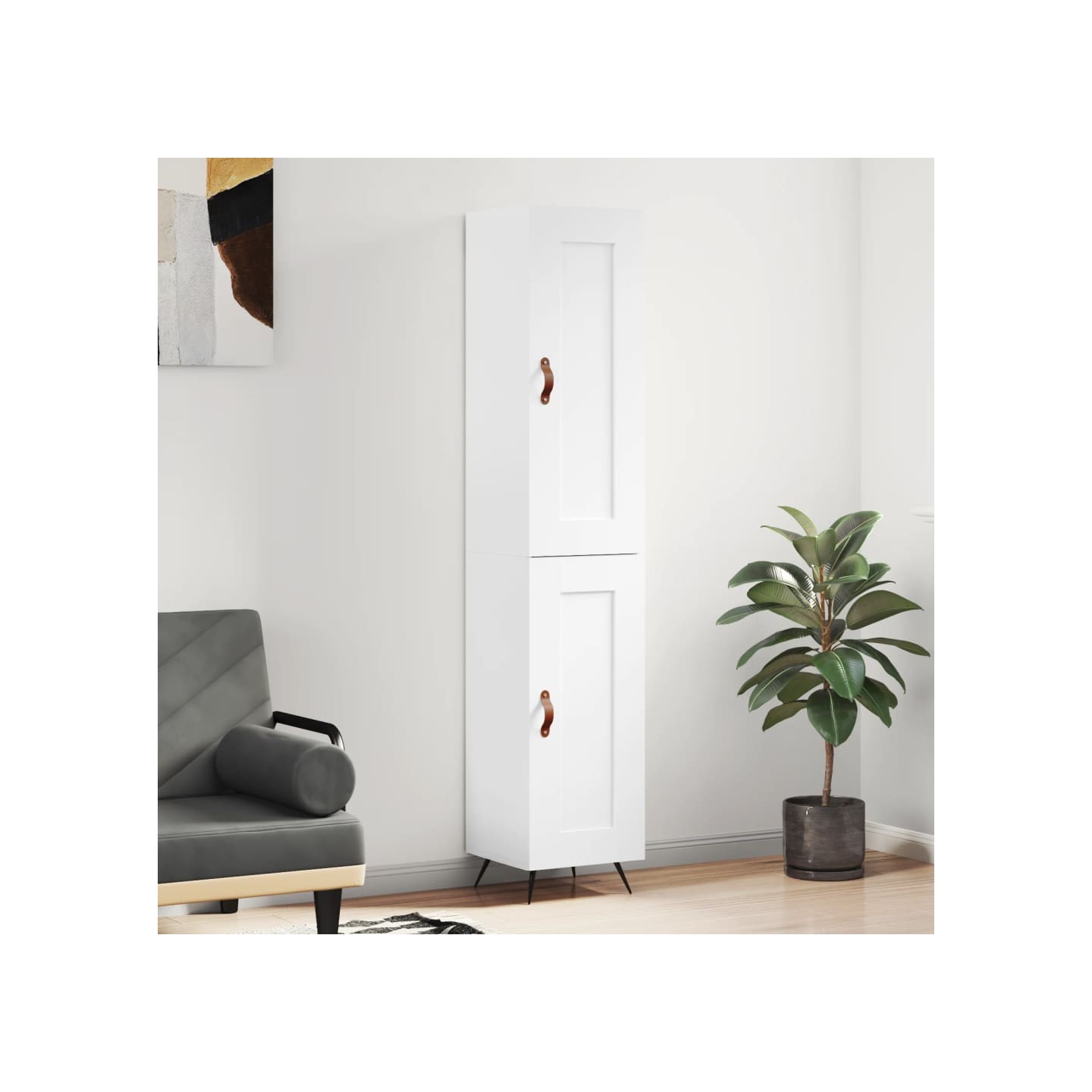 Buffet haut Blanc brillant 34,5x34x180 cm Bois d'ingénierie