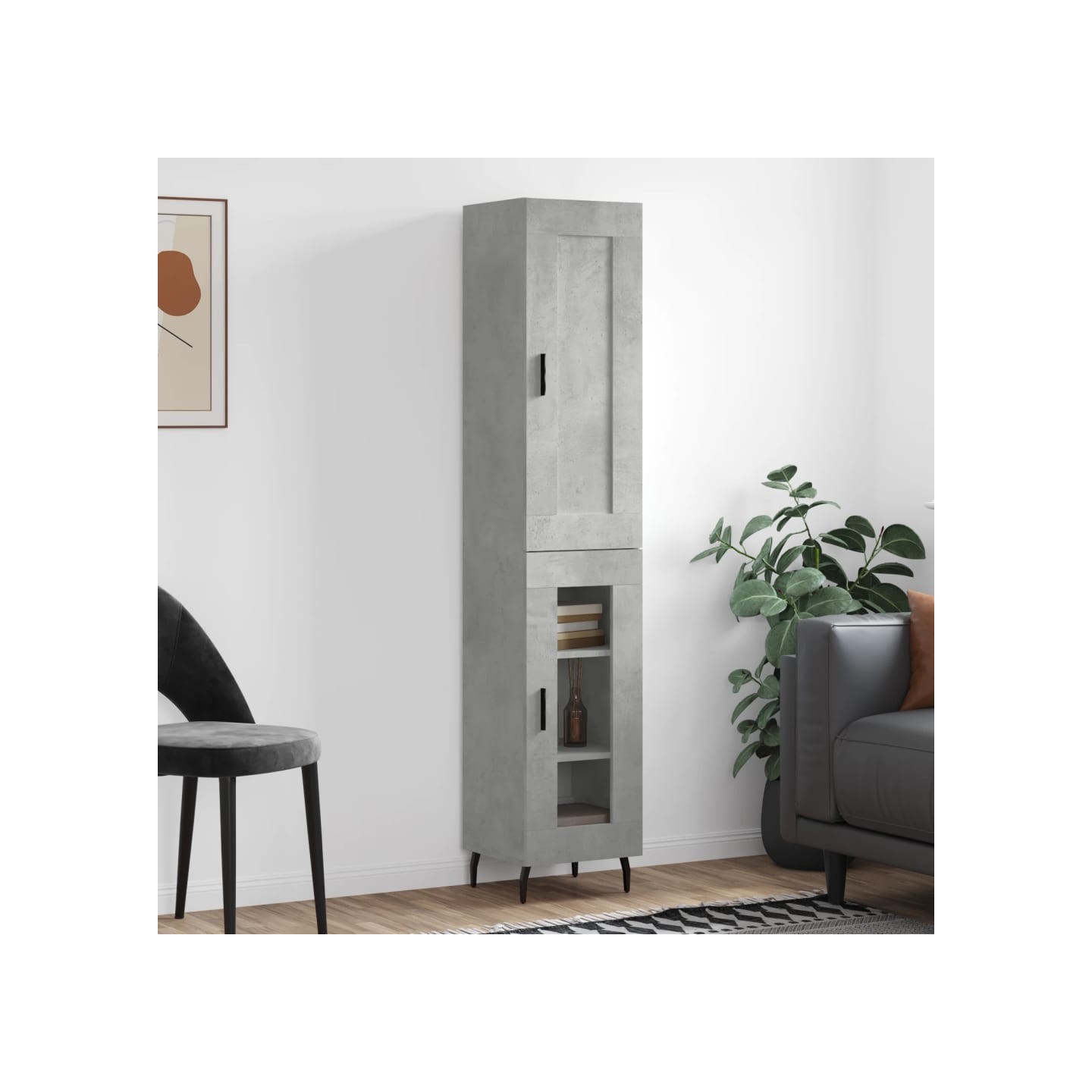 Buffet haut Gris béton 34,5x34x180 cm Bois d'ingénierie