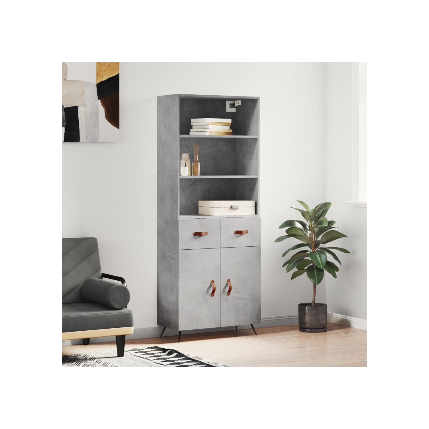 Buffet haut Gris béton 69,5x34x180 cm Bois d'ingénierie