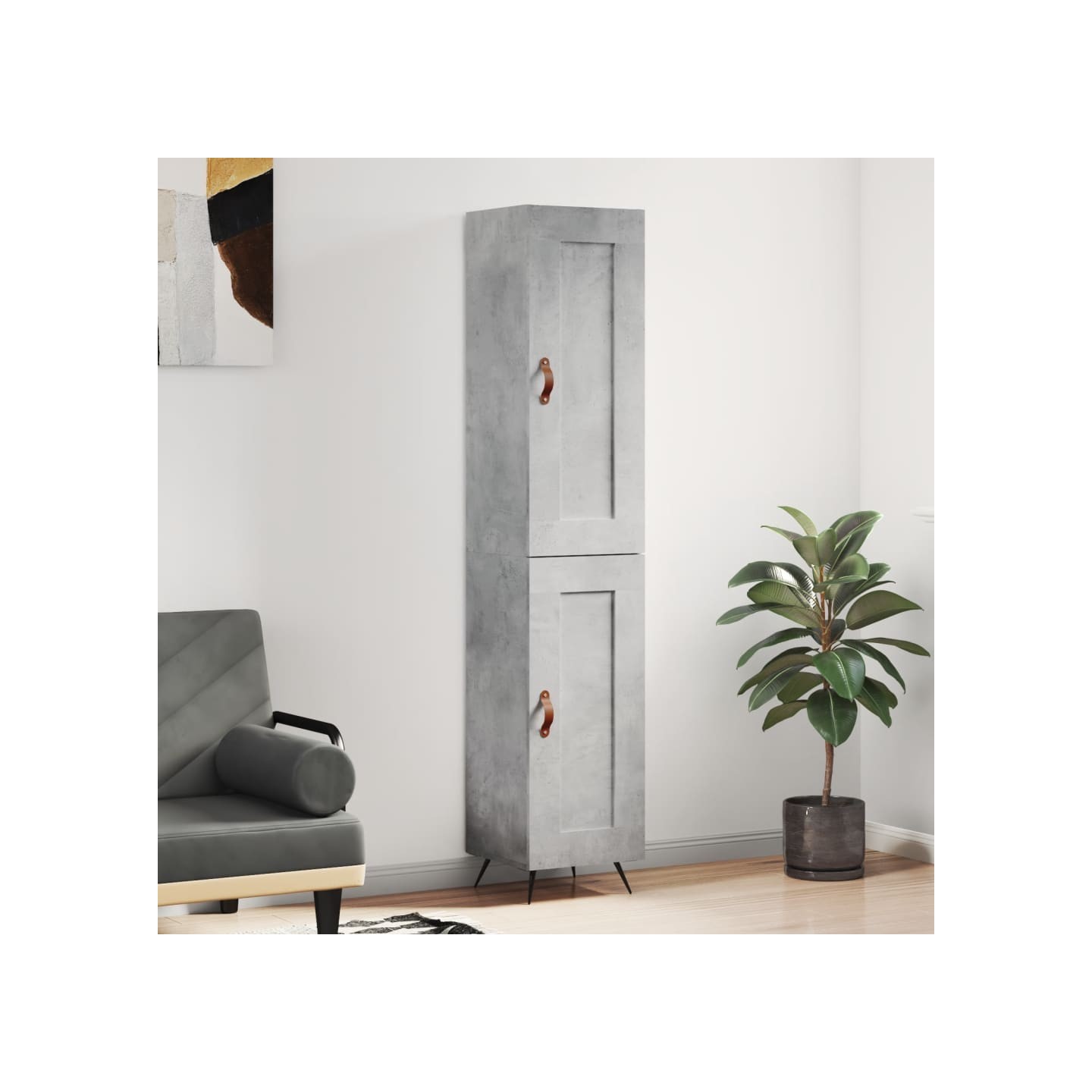 Buffet haut Gris béton 34,5x34x180 cm Bois d'ingénierie