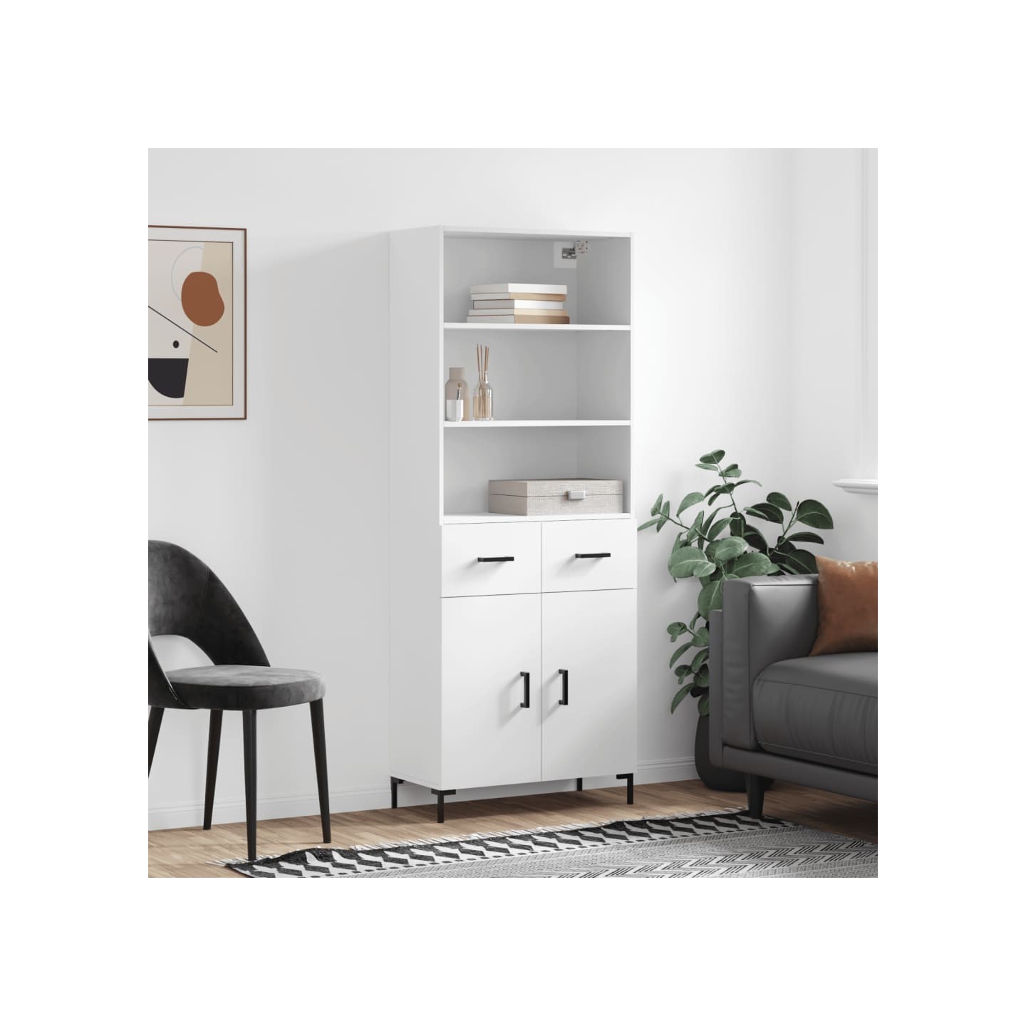 Buffet haut Blanc 69,5x34x180 cm Bois d'ingénierie
