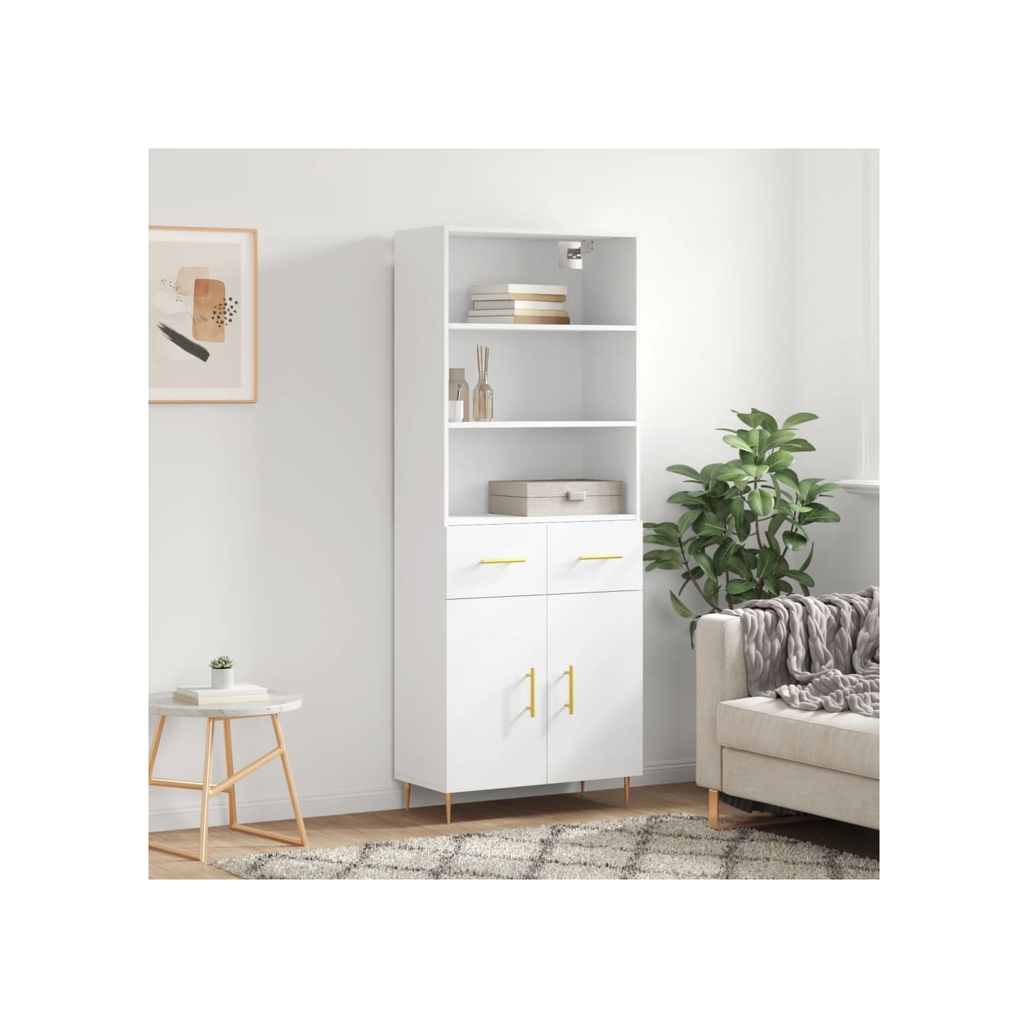 Buffet haut Blanc 69,5x34x180 cm Bois d'ingénierie
