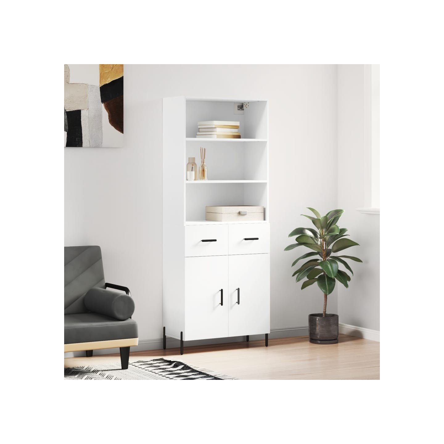 Buffet haut Blanc 69,5x34x180 cm Bois d'ingénierie