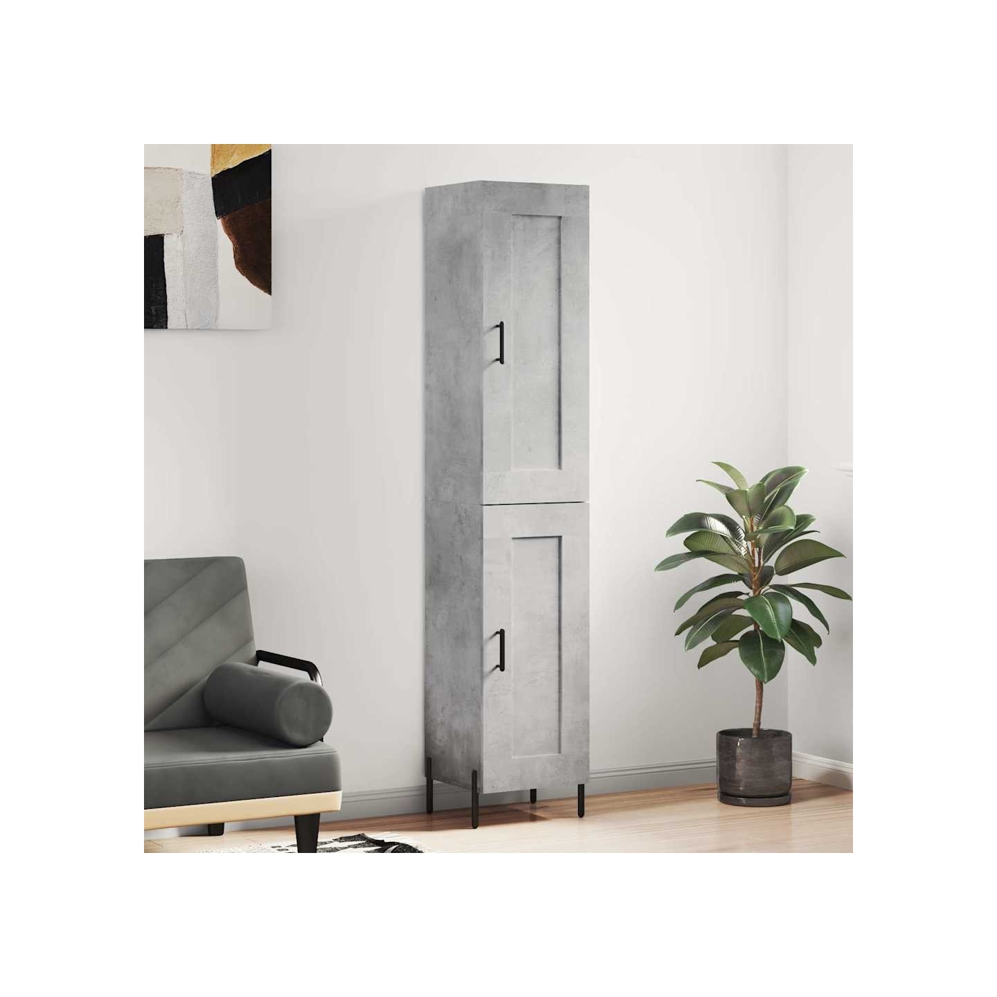 Buffet haut Gris béton 34,5x34x180 cm Bois d'ingénierie