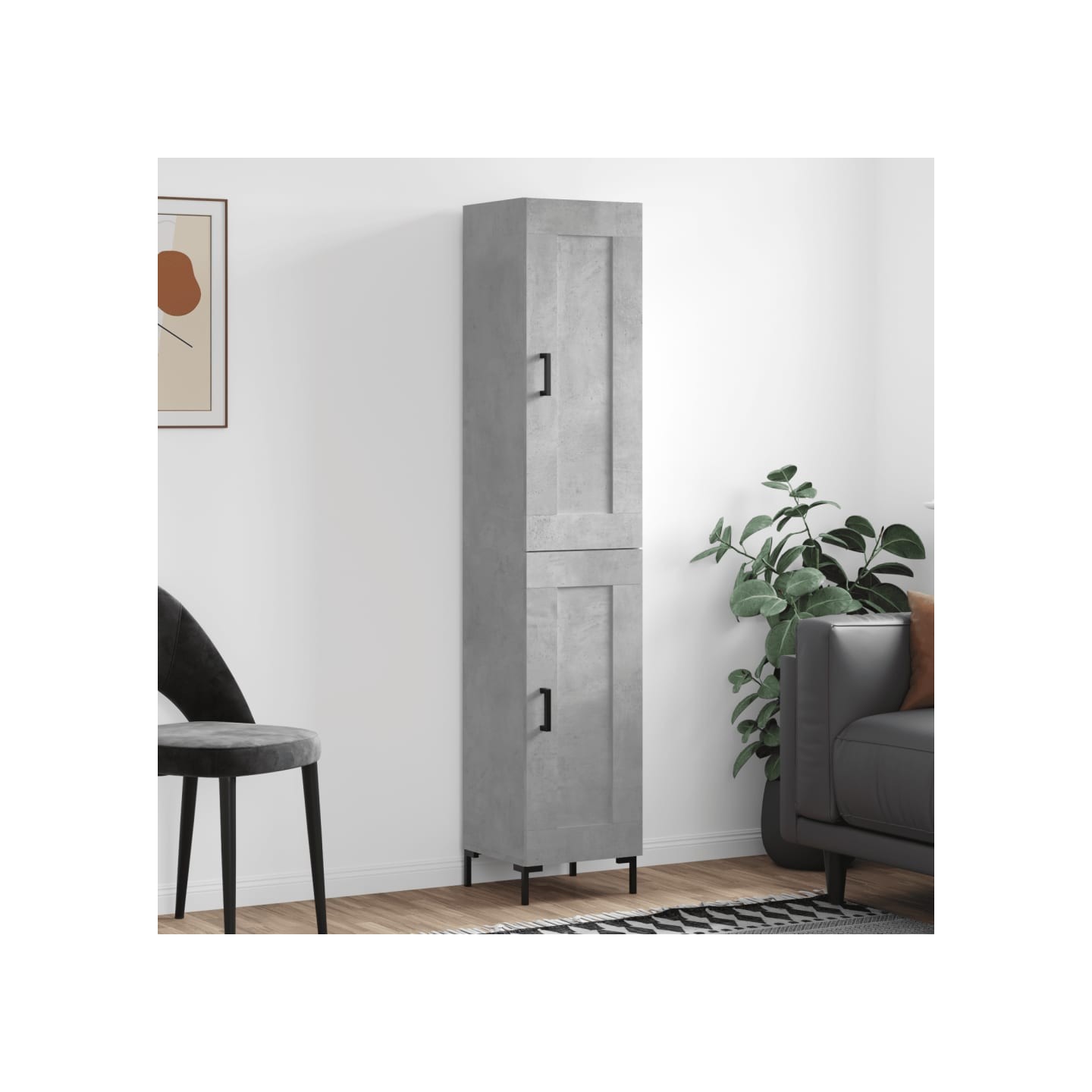 Buffet haut Gris béton 34,5x34x180 cm Bois d'ingénierie