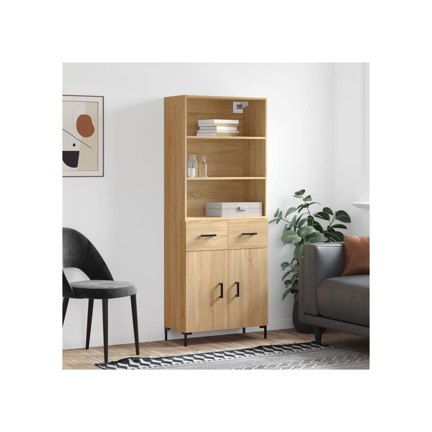Buffet haut Chêne sonoma 69,5x34x180 cm Bois d'ingénierie