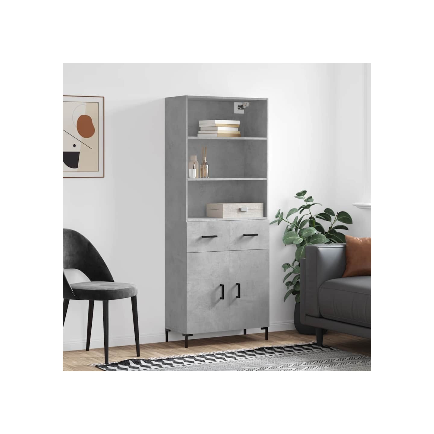 Buffet haut Gris béton 69,5x34x180 cm Bois d'ingénierie
