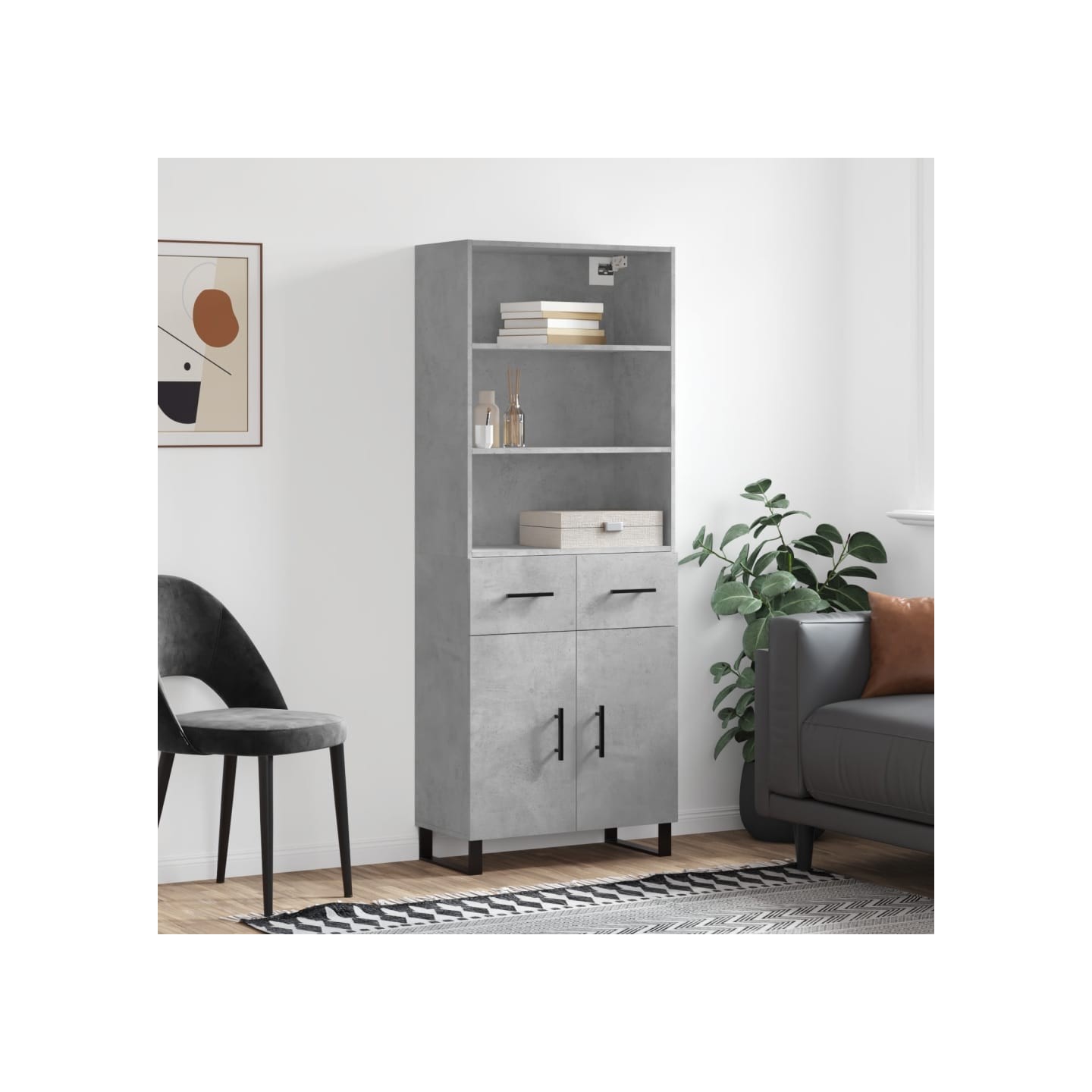 Buffet haut Gris béton 69,5x34x180 cm Bois d'ingénierie