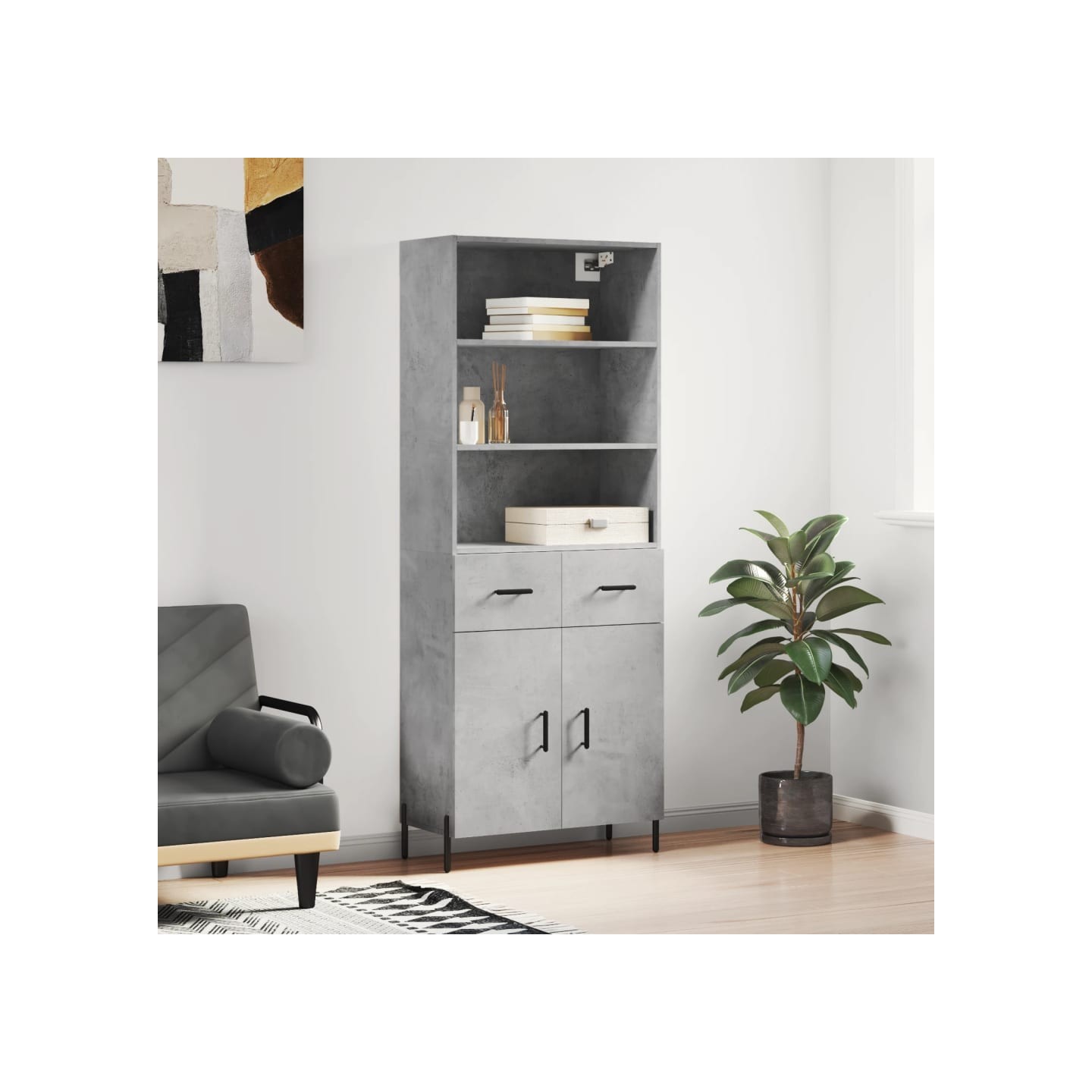 Buffet haut Gris béton 69,5x34x180 cm Bois d'ingénierie