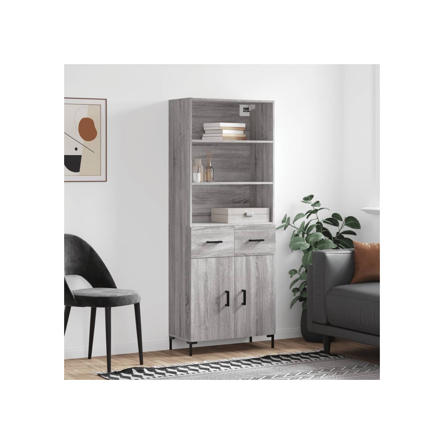 Buffet haut Sonoma gris 69,5x34x180 cm Bois d'ingénierie