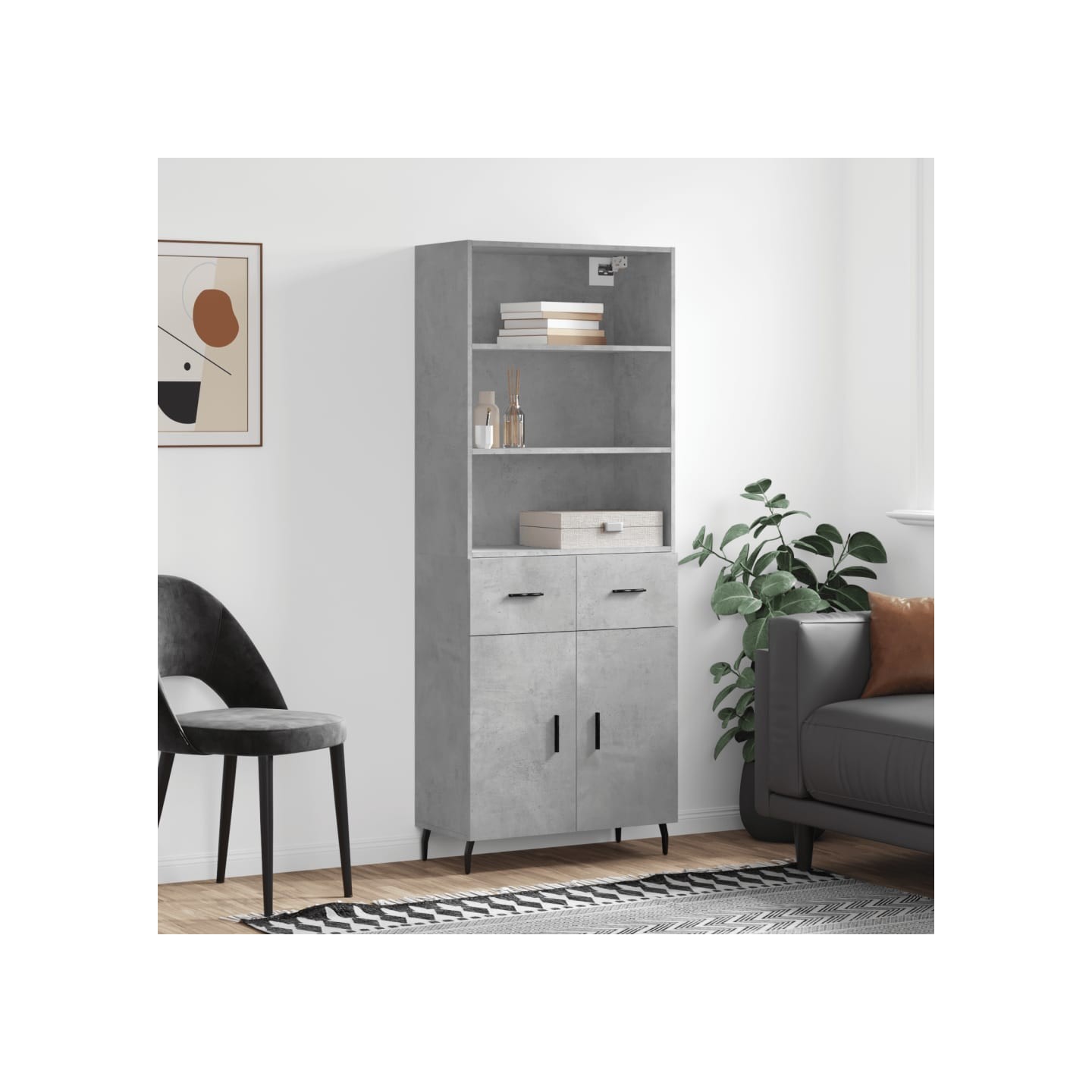 Buffet haut Gris béton 69,5x34x180 cm Bois d'ingénierie