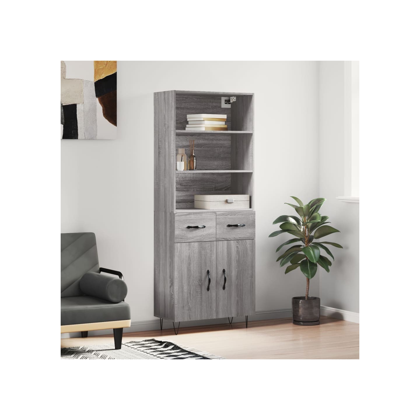 Buffet haut Sonoma gris 69,5x34x180 cm Bois d'ingénierie