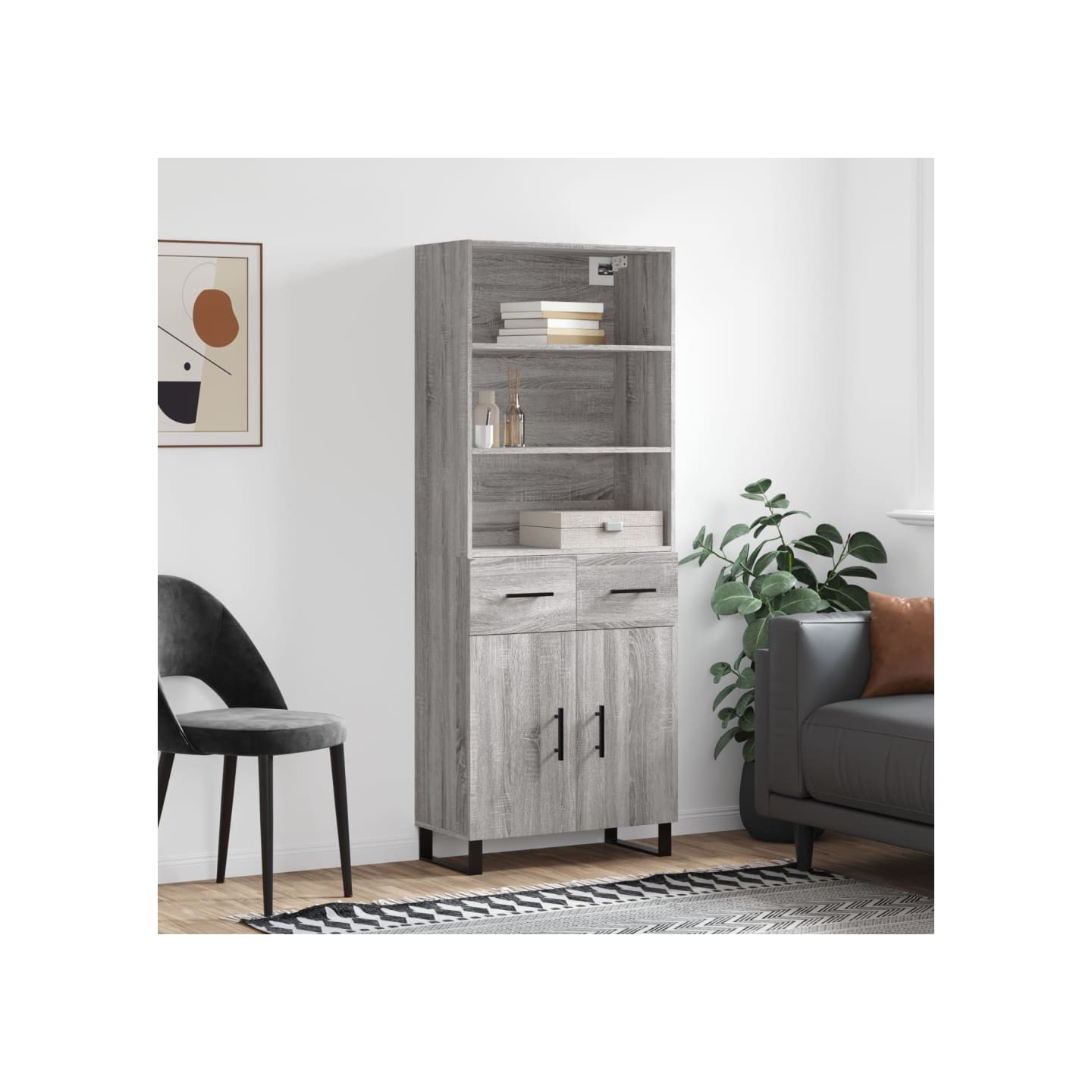 Buffet haut Sonoma gris 69,5x34x180 cm Bois d'ingénierie